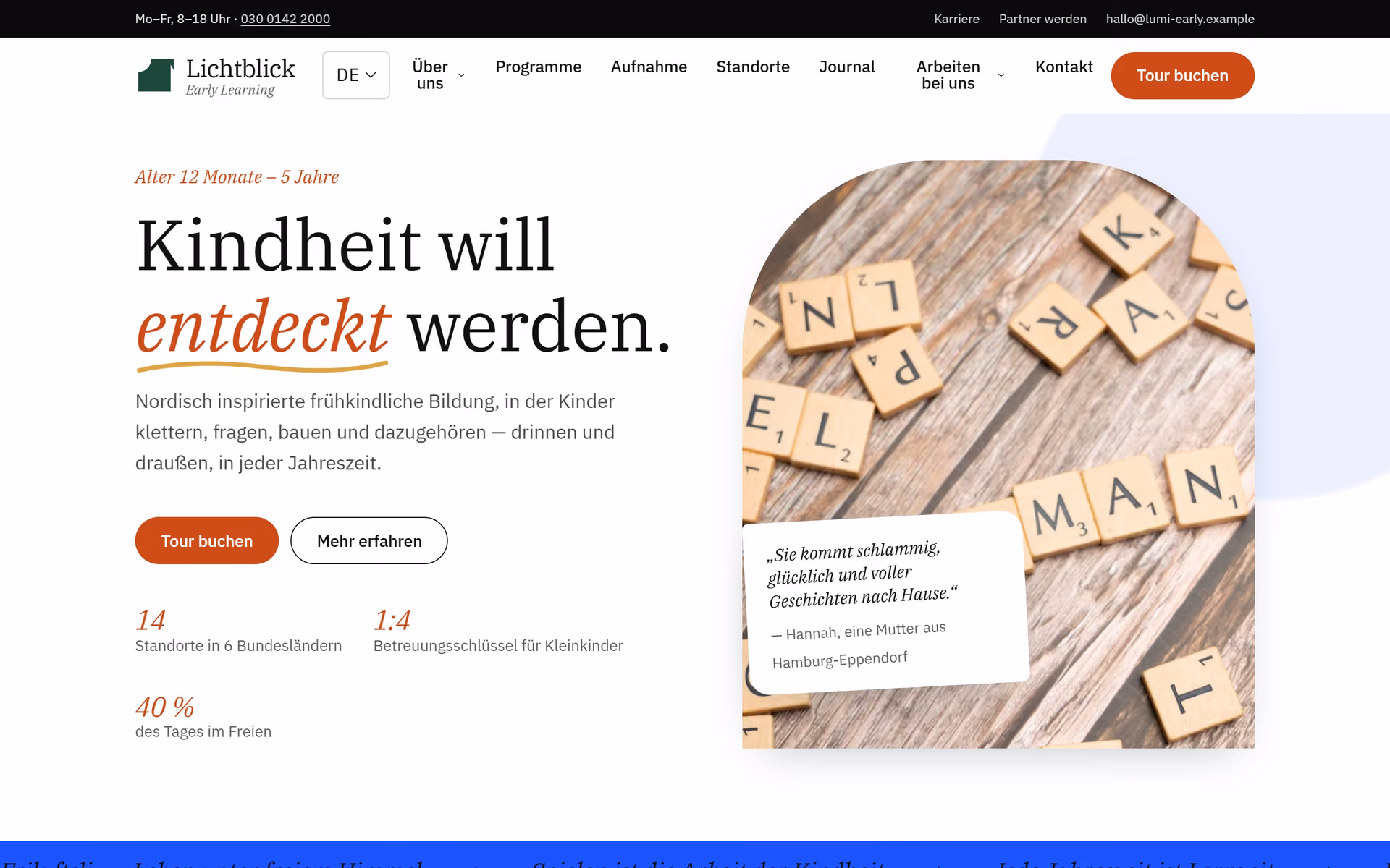 Lichtblick Kita Deutschland: Startseite und zentrale Seiten