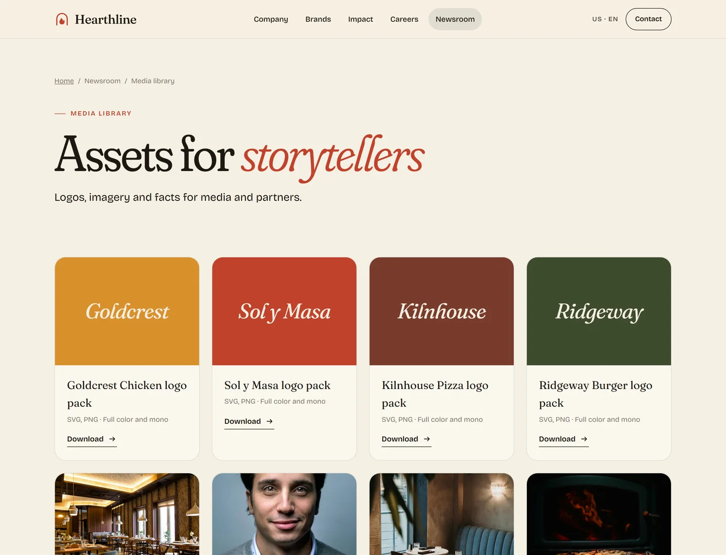 Media library with restaurant brand logo packs and imagery