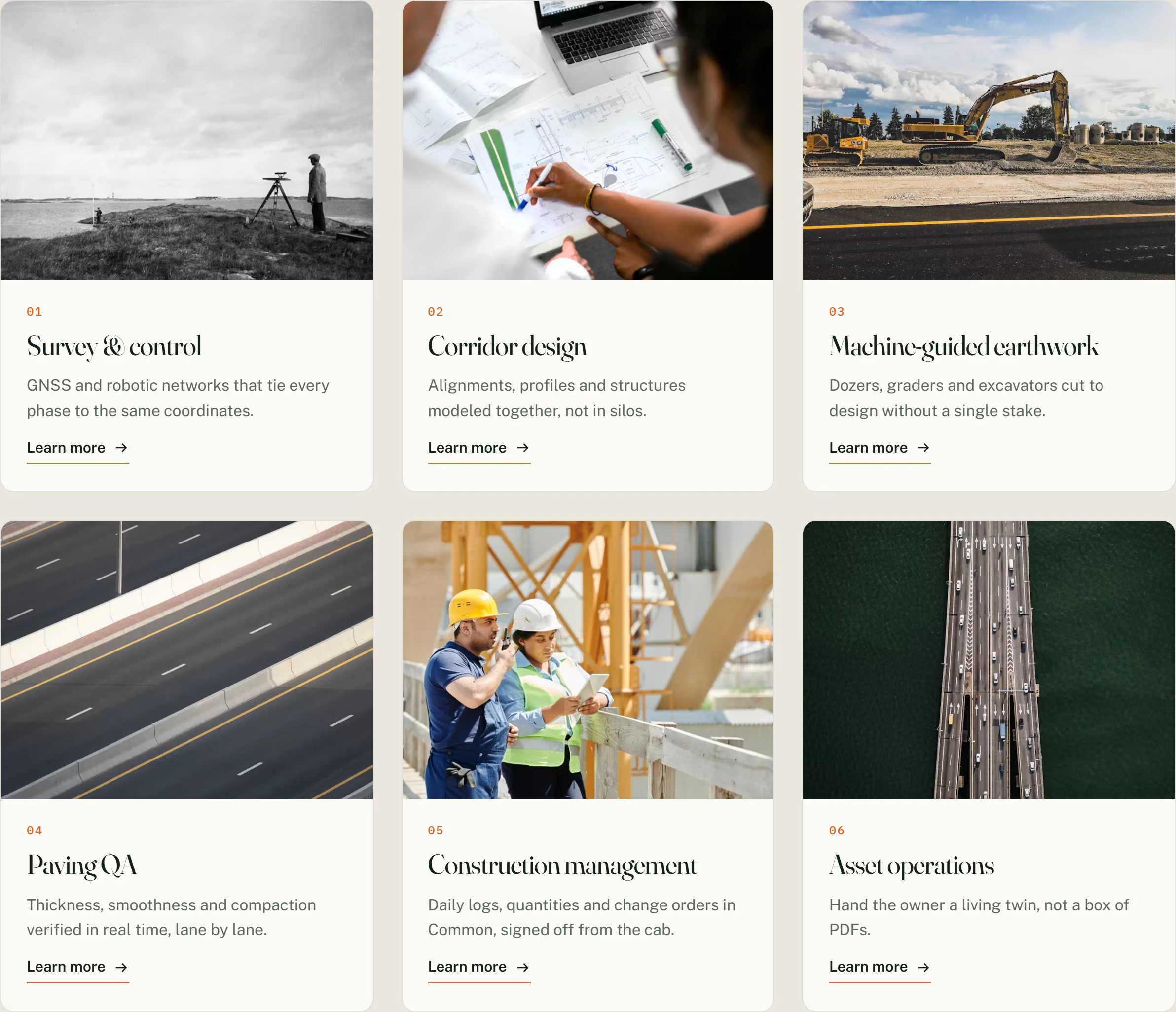 Card components with crosshair frames for construction software UI