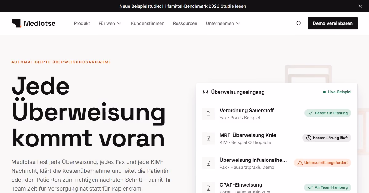 Medlotse Deutschland — Webdesign für eine Plattform zur Überweisungssteuerung