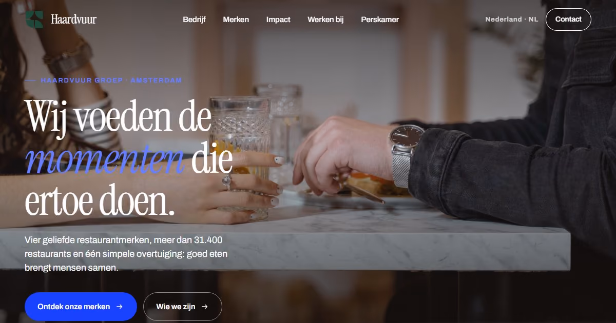 Haardvuur Groep Nederland: webdesign voor een multi-brand restaurantgroep