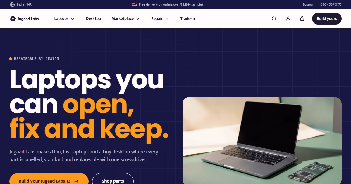 Jugaad Labs India: electronics website design for a modular laptop brand