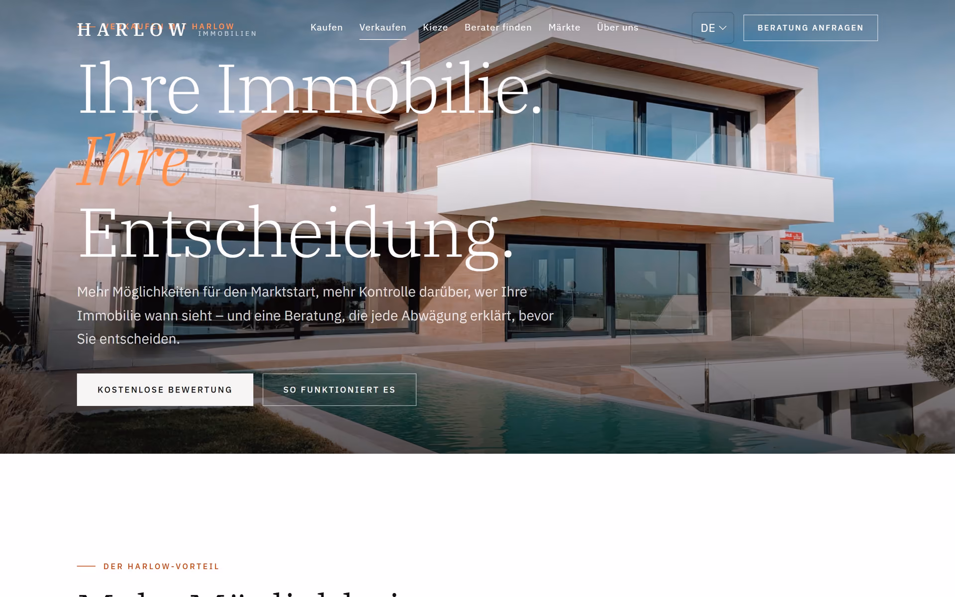 Verkaufsseite mit kostenloser Immobilienbewertung