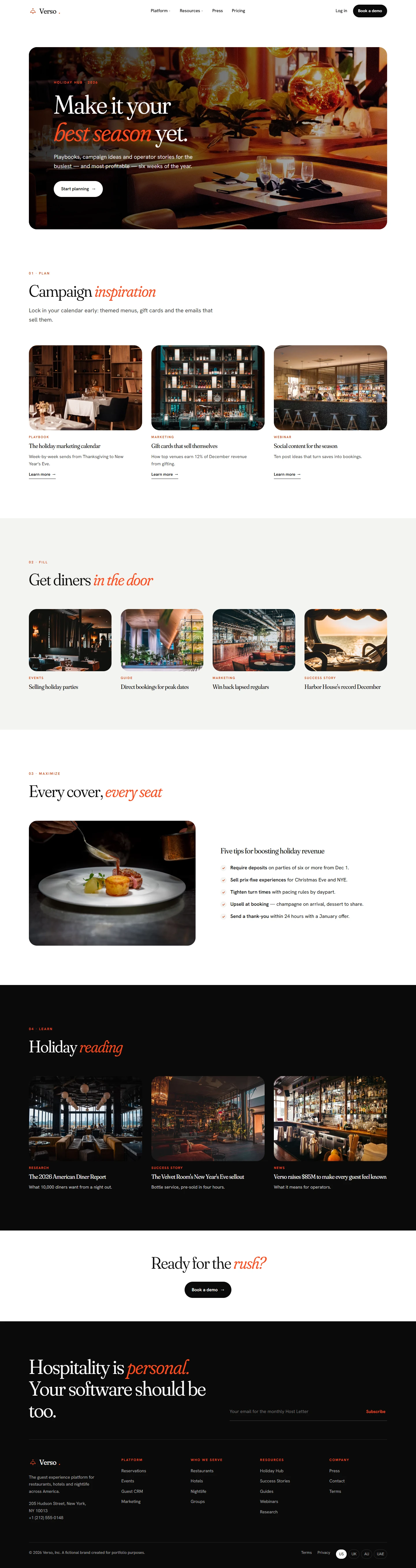 Restaurant marketing holiday content hub design