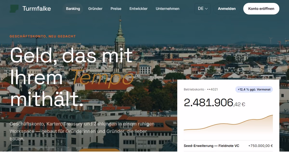 Turmfalke Deutschland - Fintech-Webdesign für eine Berliner Business-Banking-Plattform