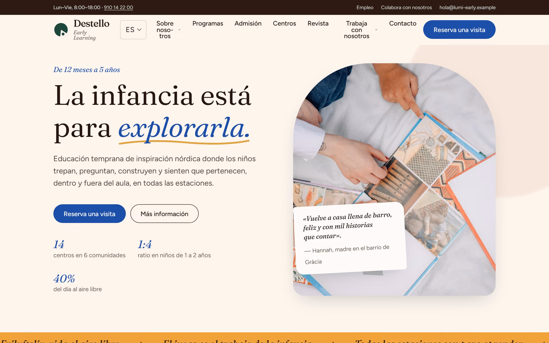 Destello Escuela Infantil España: Portada y recorridos clave
