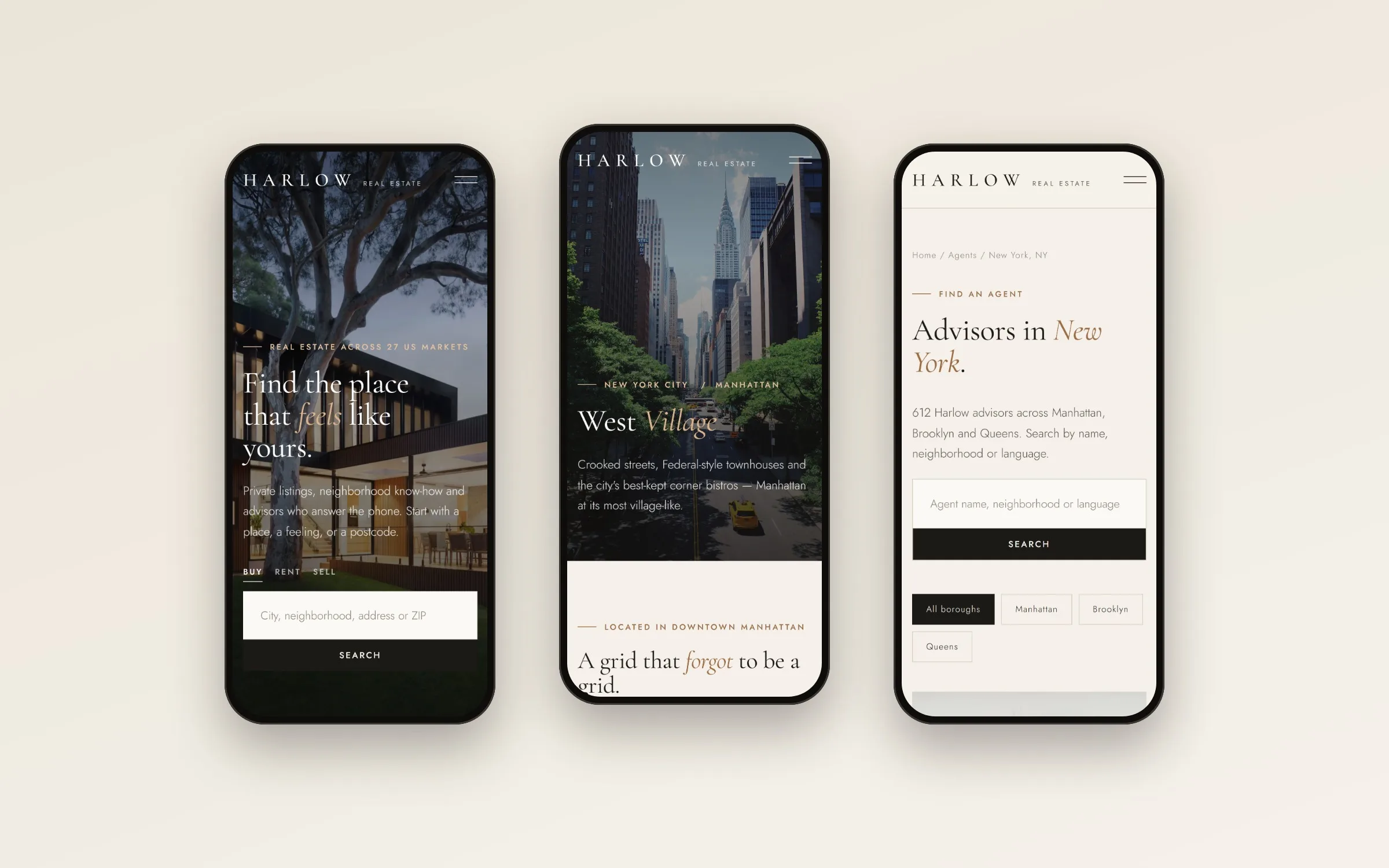Responsive real estate agent website design on mobile