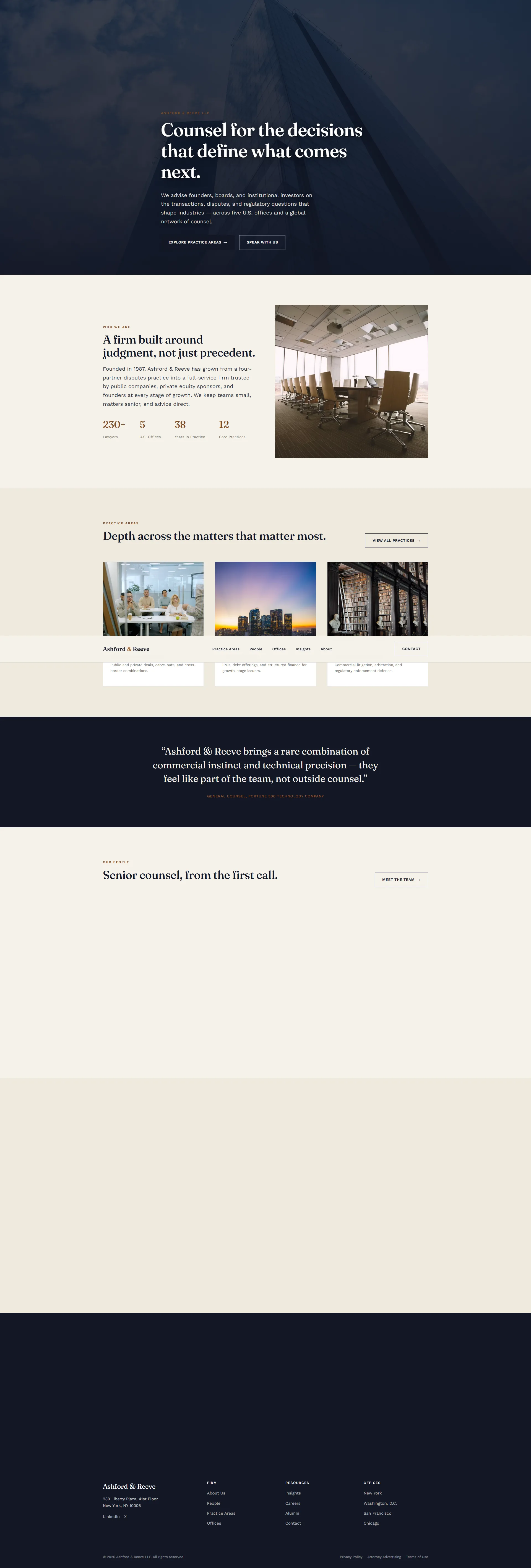 Full custom law firm website design home page from hero to footer