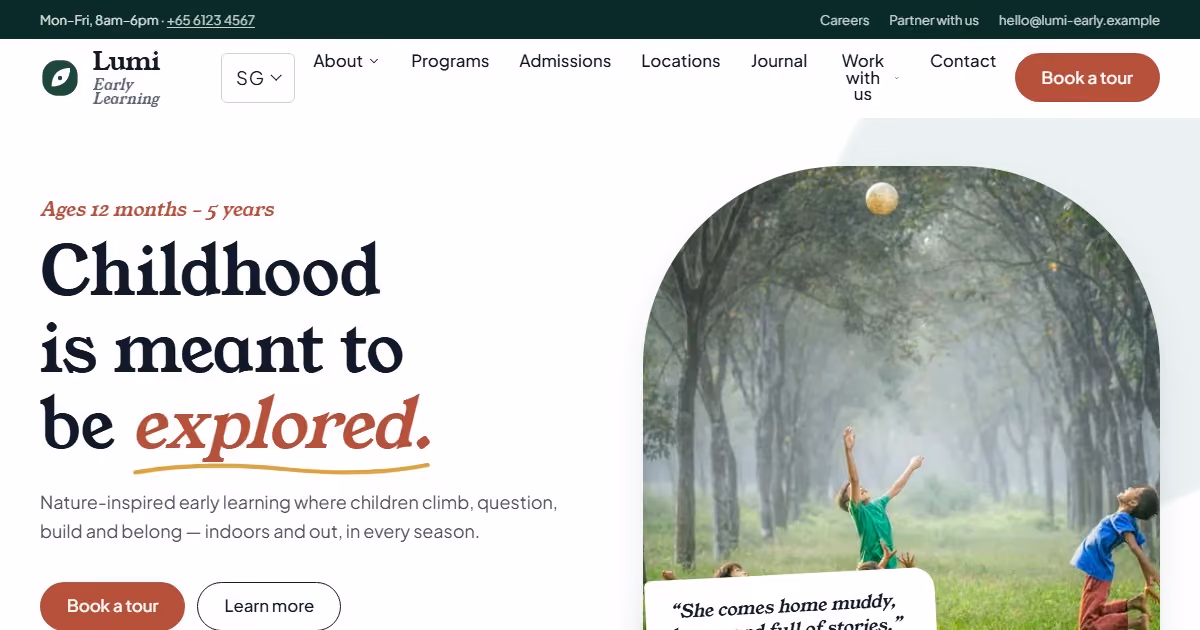 Cahaya Early Learning Singapore — education website design for a city-state network