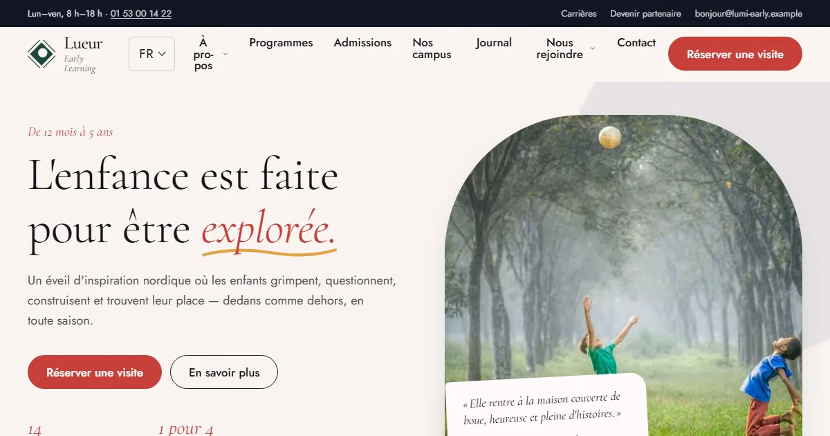 Lueur France - webdesign pour un réseau de crèches inspiré des pays nordiques