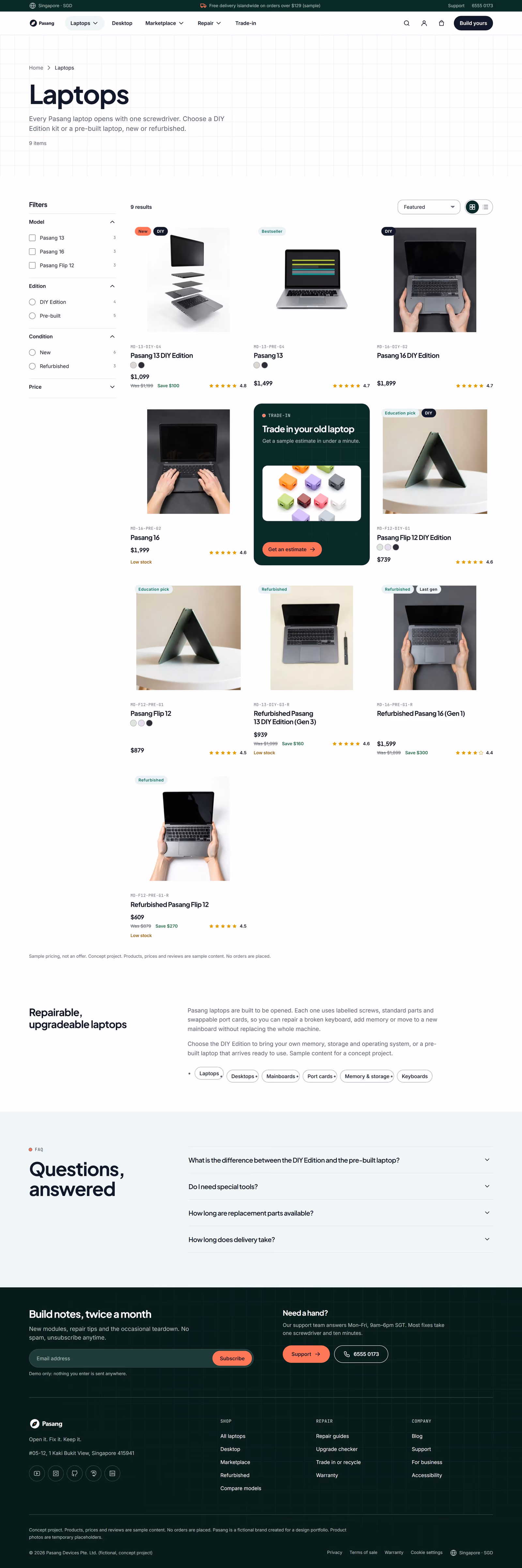 Pasang Singapore: Homepage, configurator and marketplace
