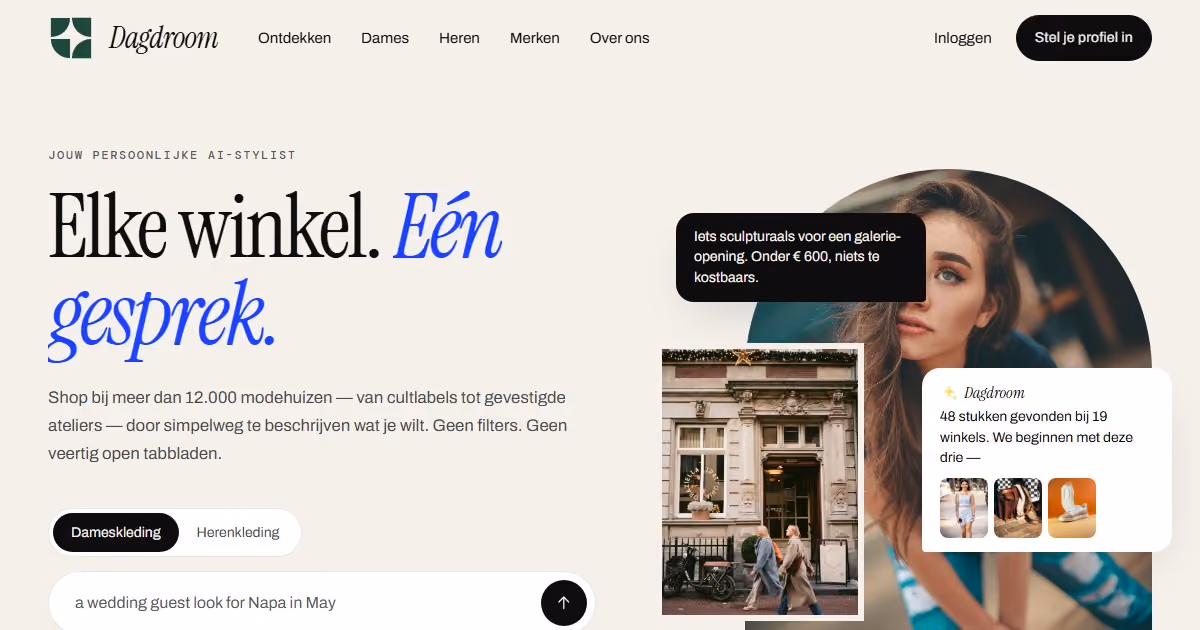 Dagdroom Nederland - e-commerce webdesign voor mode met een AI-stylist