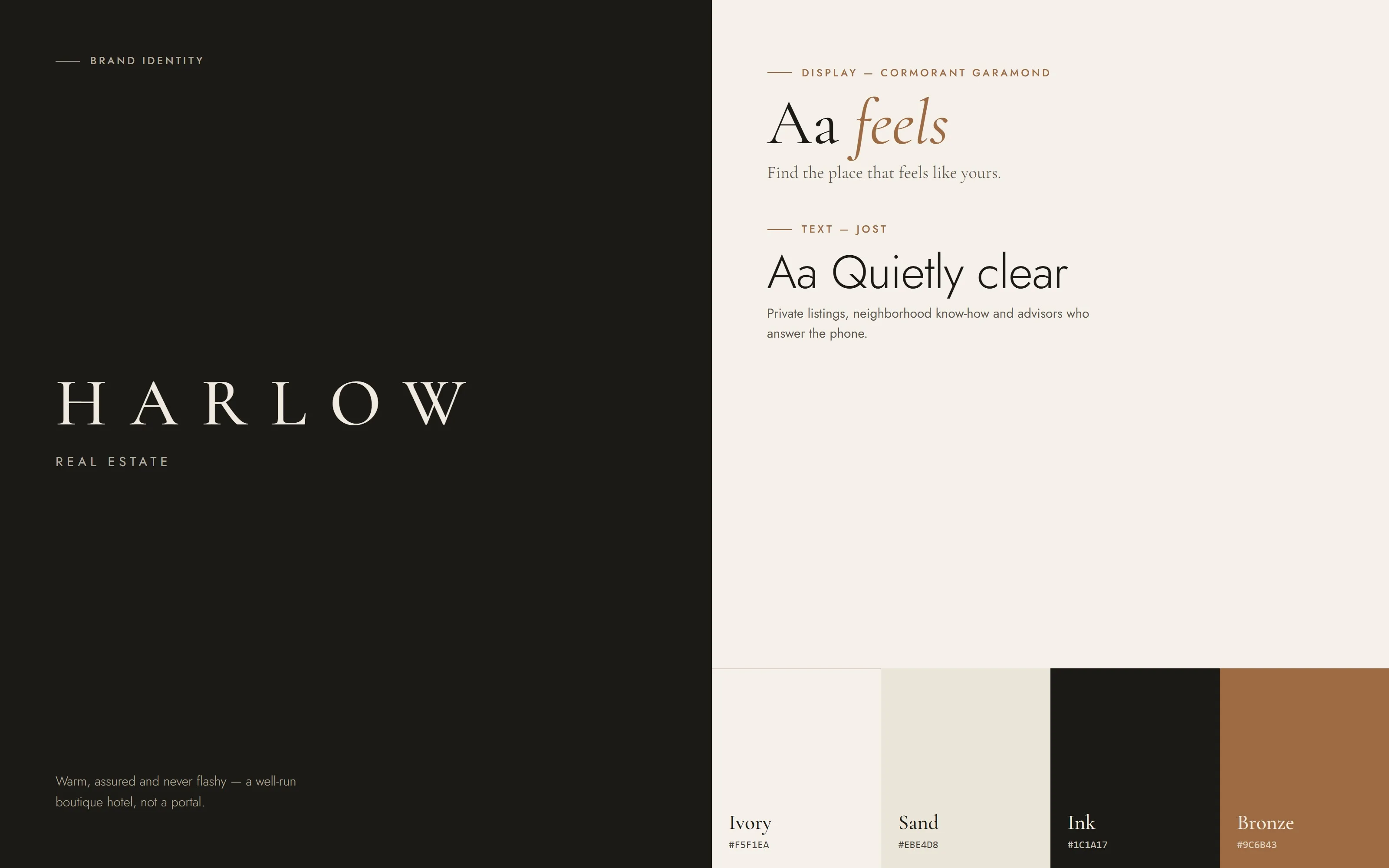 Luxury real estate brand identity: wordmark, typography and color palette