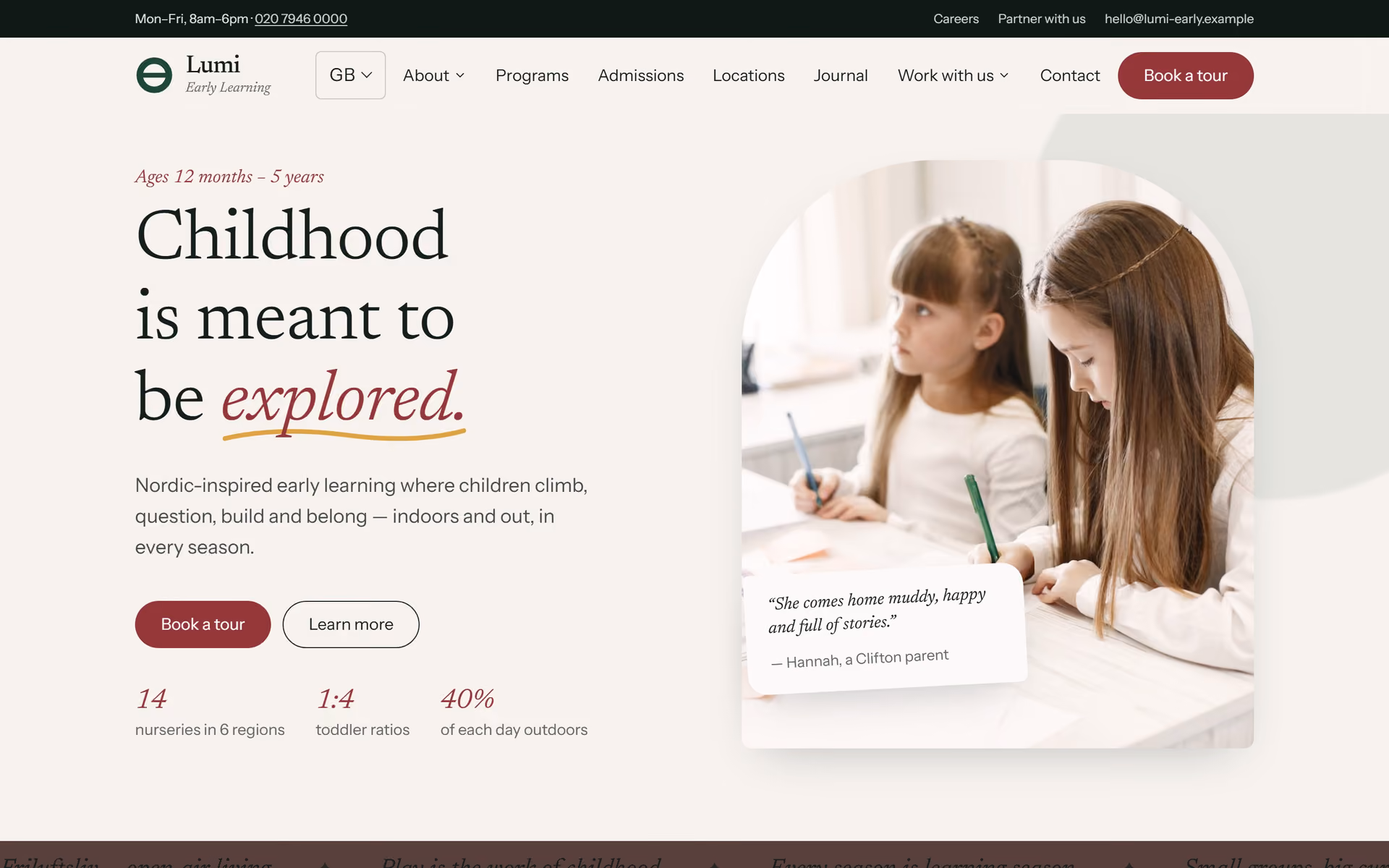 Lantern Early Years: Homepage and key journeys
