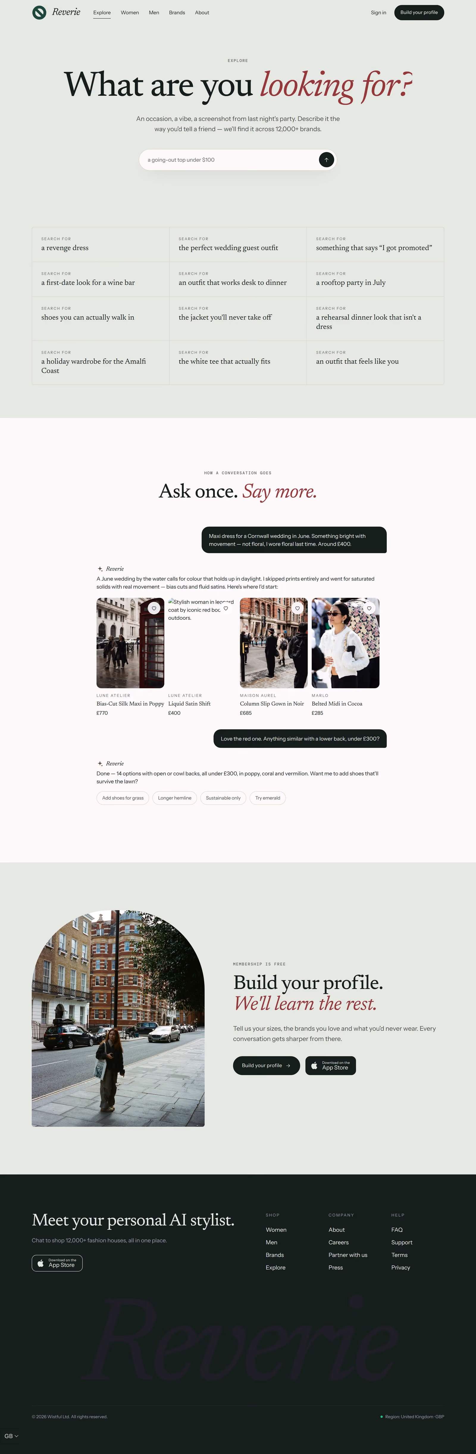 Wistful UK: Homepage and key journeys