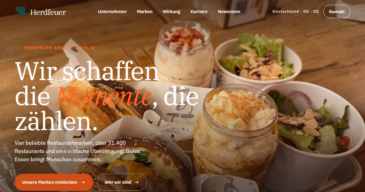 Herdfeuer Deutschland - Webdesign für eine Gastronomiegruppe mit mehreren Marken