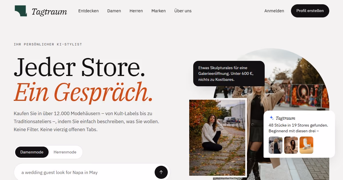 Tagtraum Deutschland — Webdesign für einen KI-Mode-Stylisten
