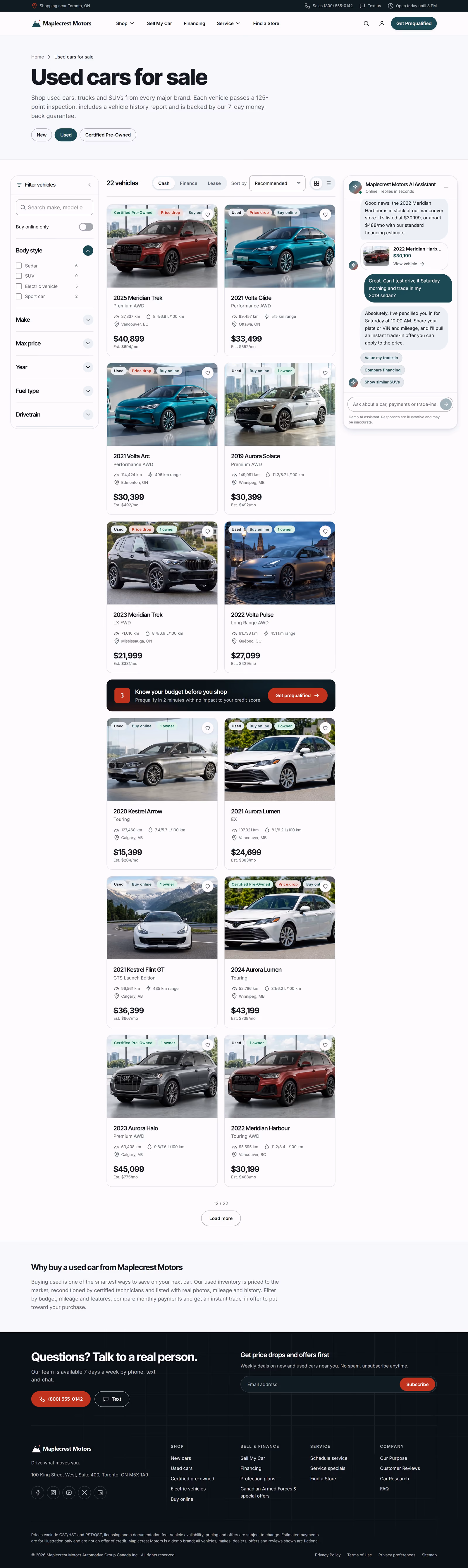 Maplecrest Motors Canada: Homepage, inventory and finance