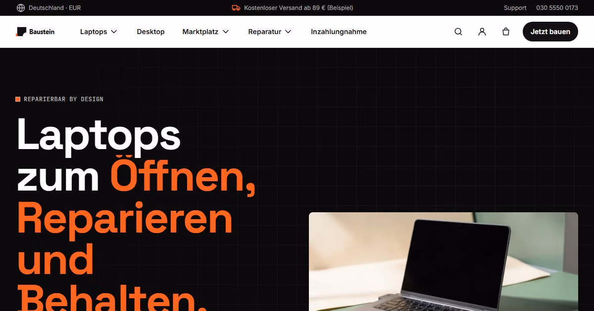 Baustein Deutschland — Website-Design für eine Marke für modulare Laptops