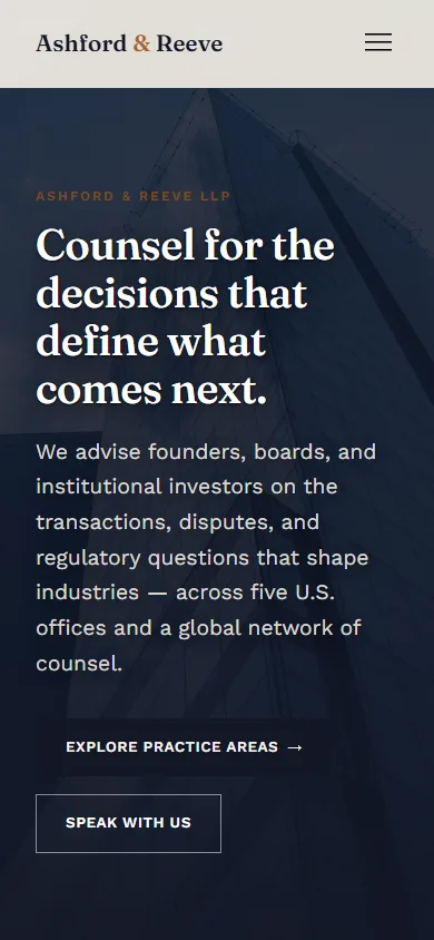 Mobile home hero of a custom law firm website