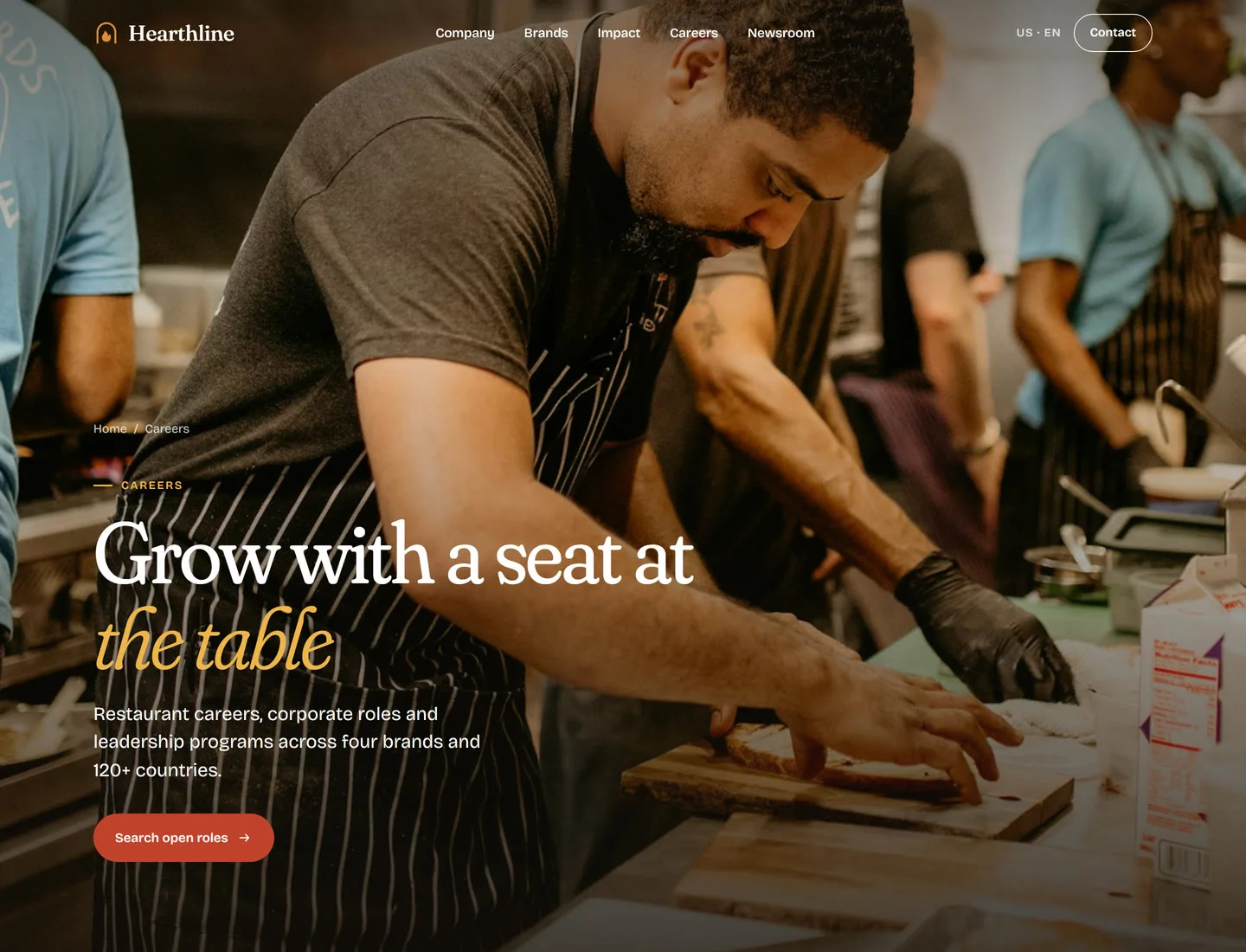 Restaurant careers website hero and team stats