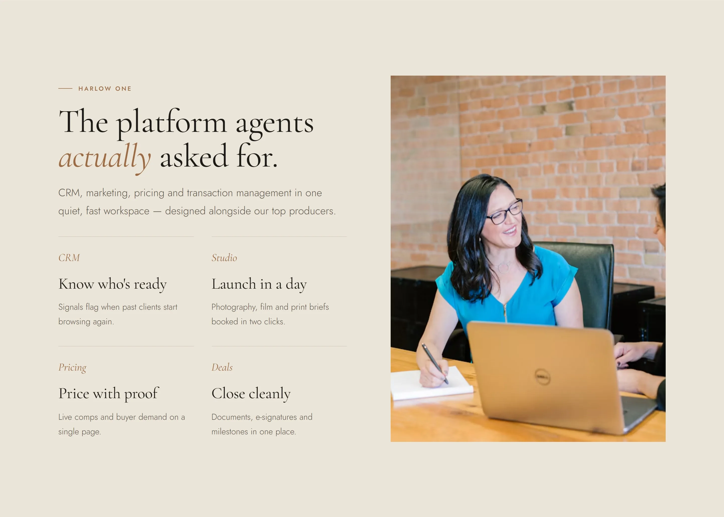 Broker portal and agent CRM marketing page