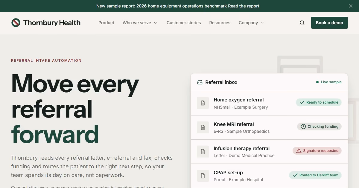 Thornbury Health UK — healthcare referral platform website design for an NHS-facing brand