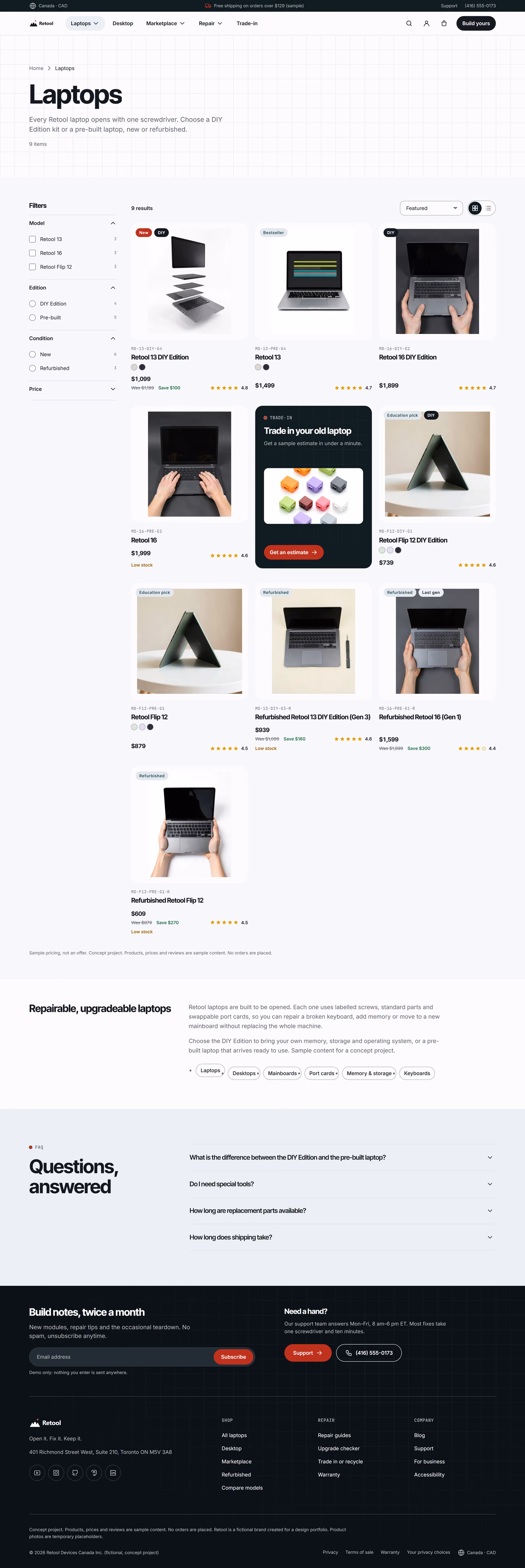 Retool Canada: Homepage, configurator and marketplace