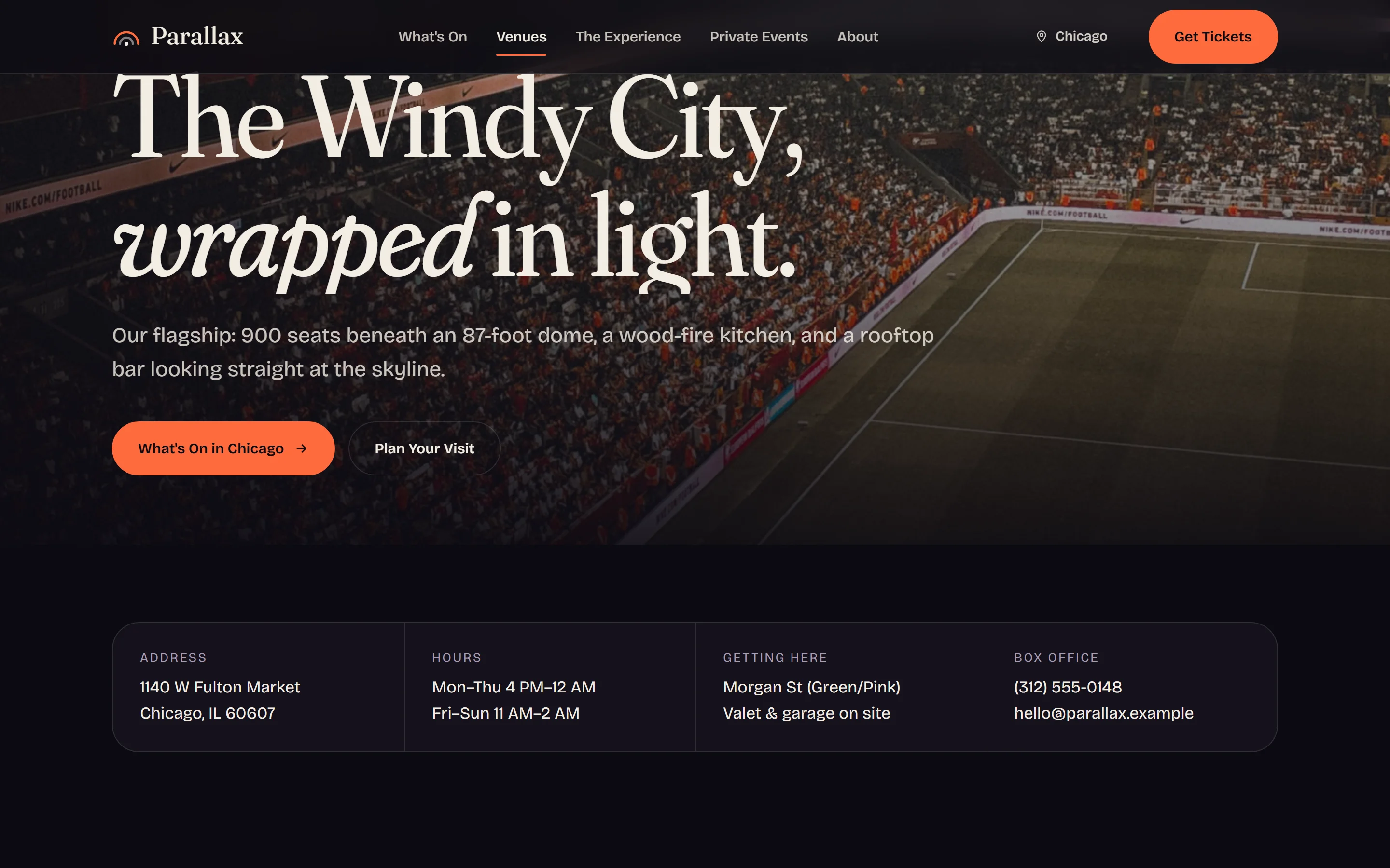 Venue UI UX design with location info bar