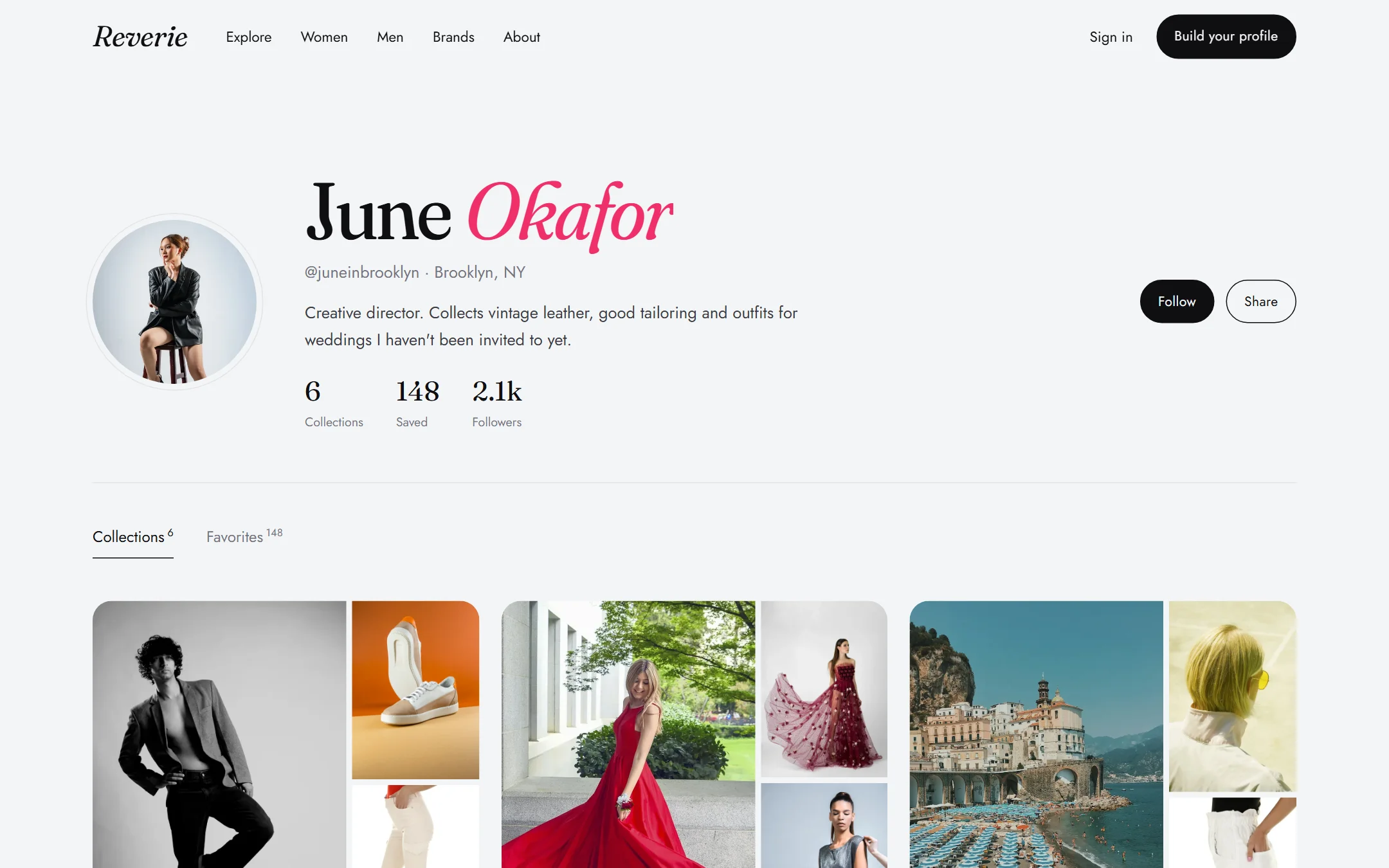 Personal style app profile with curated fashion collections
