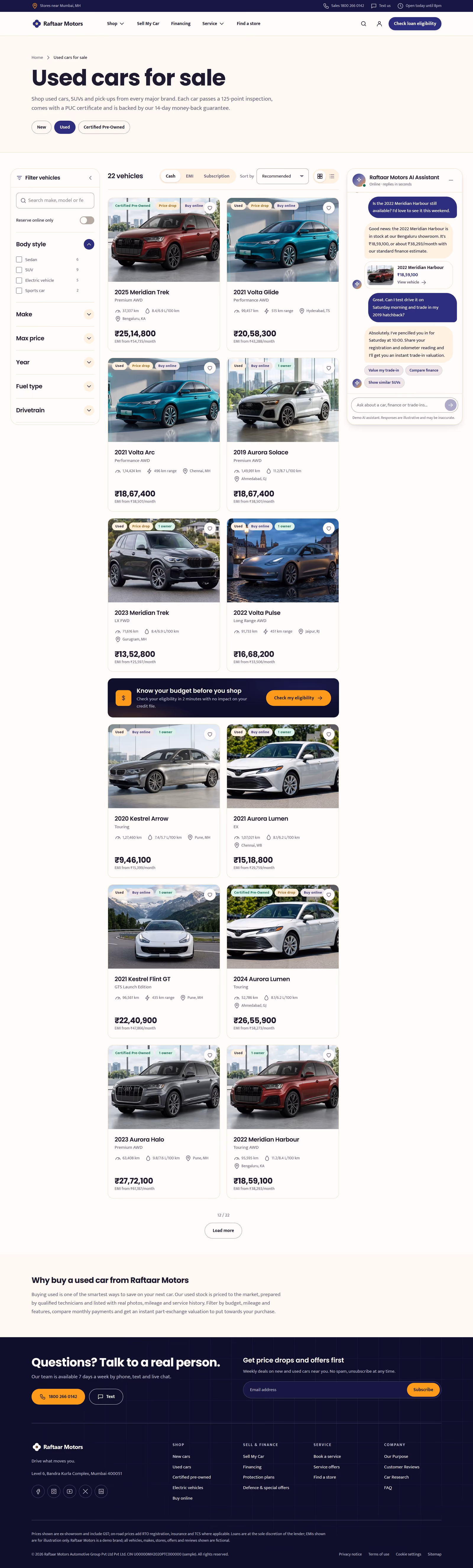 Raftaar Motors India: Homepage, inventory and finance