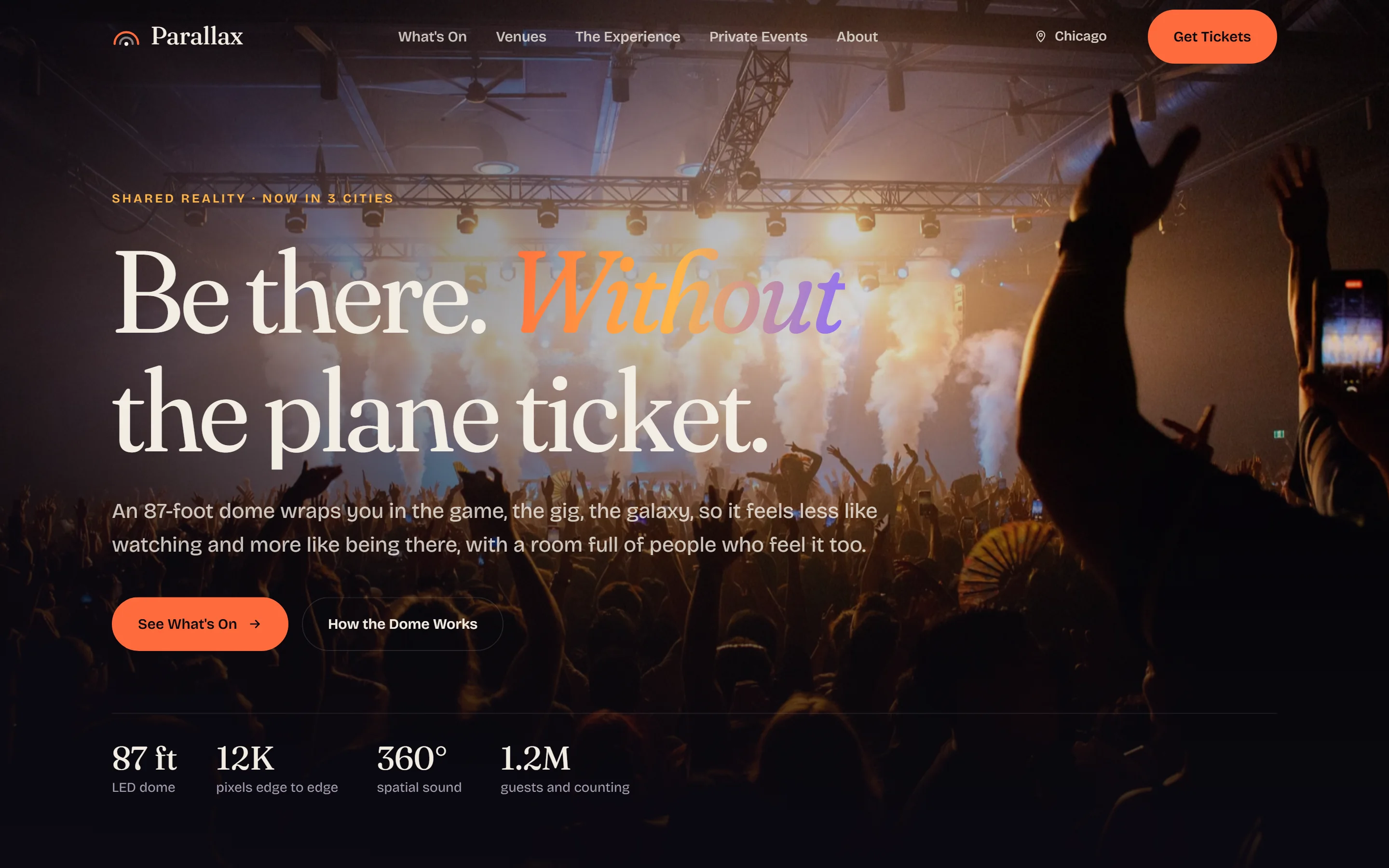 Parallax entertainment website design homepage hero