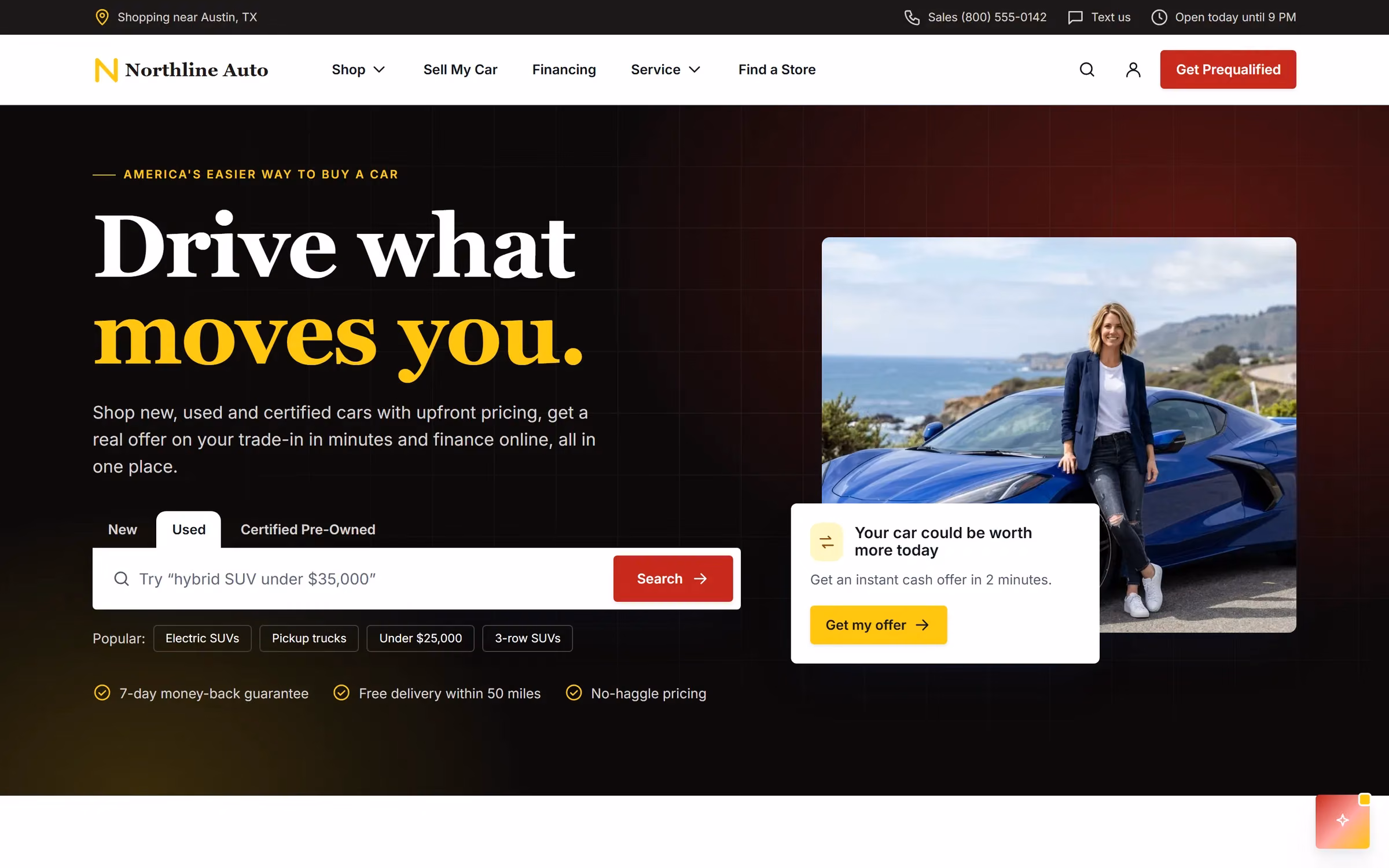 White-label dealership website rebranded as Northline Auto with new colors and fonts