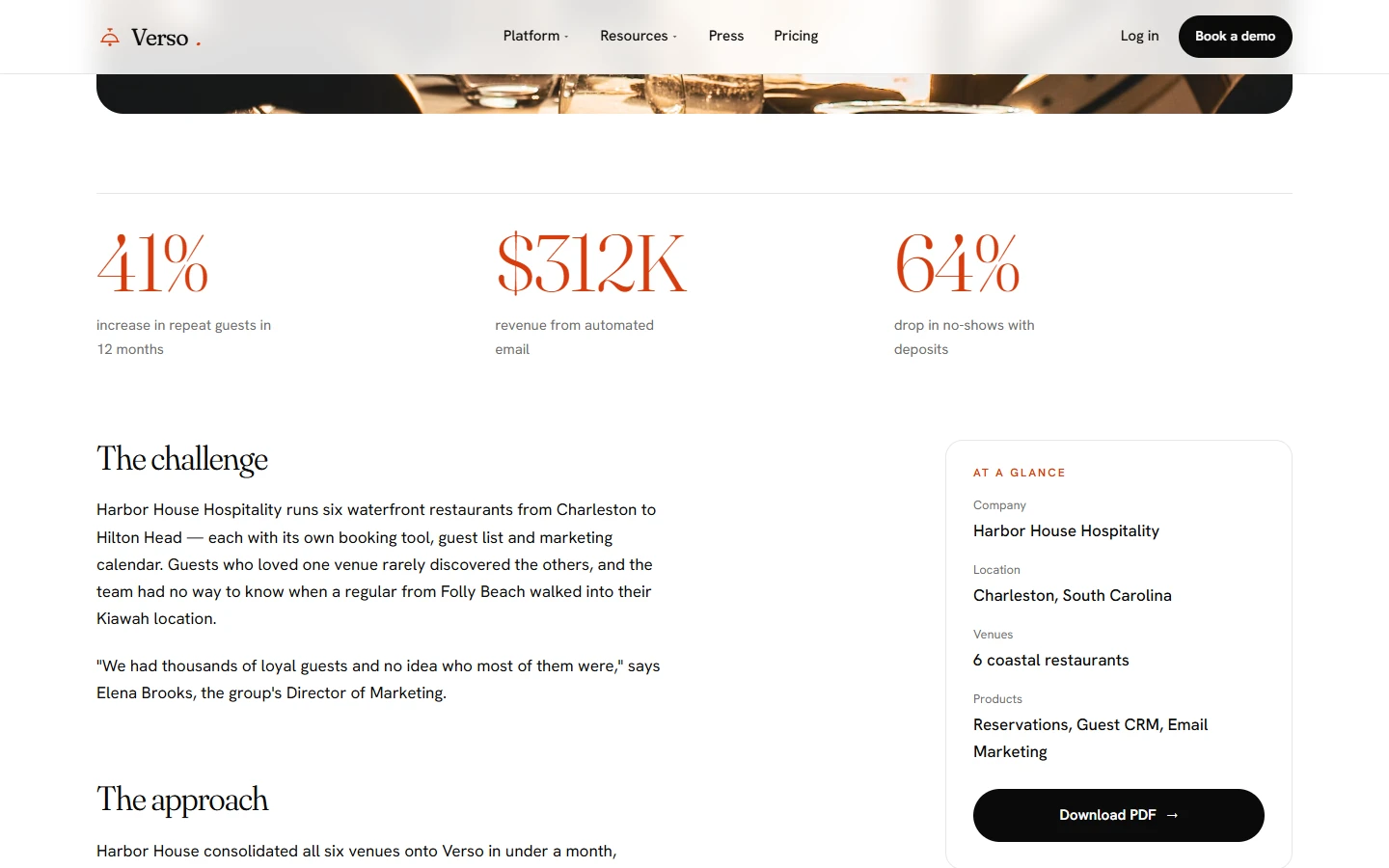 Restaurant success story case study page design