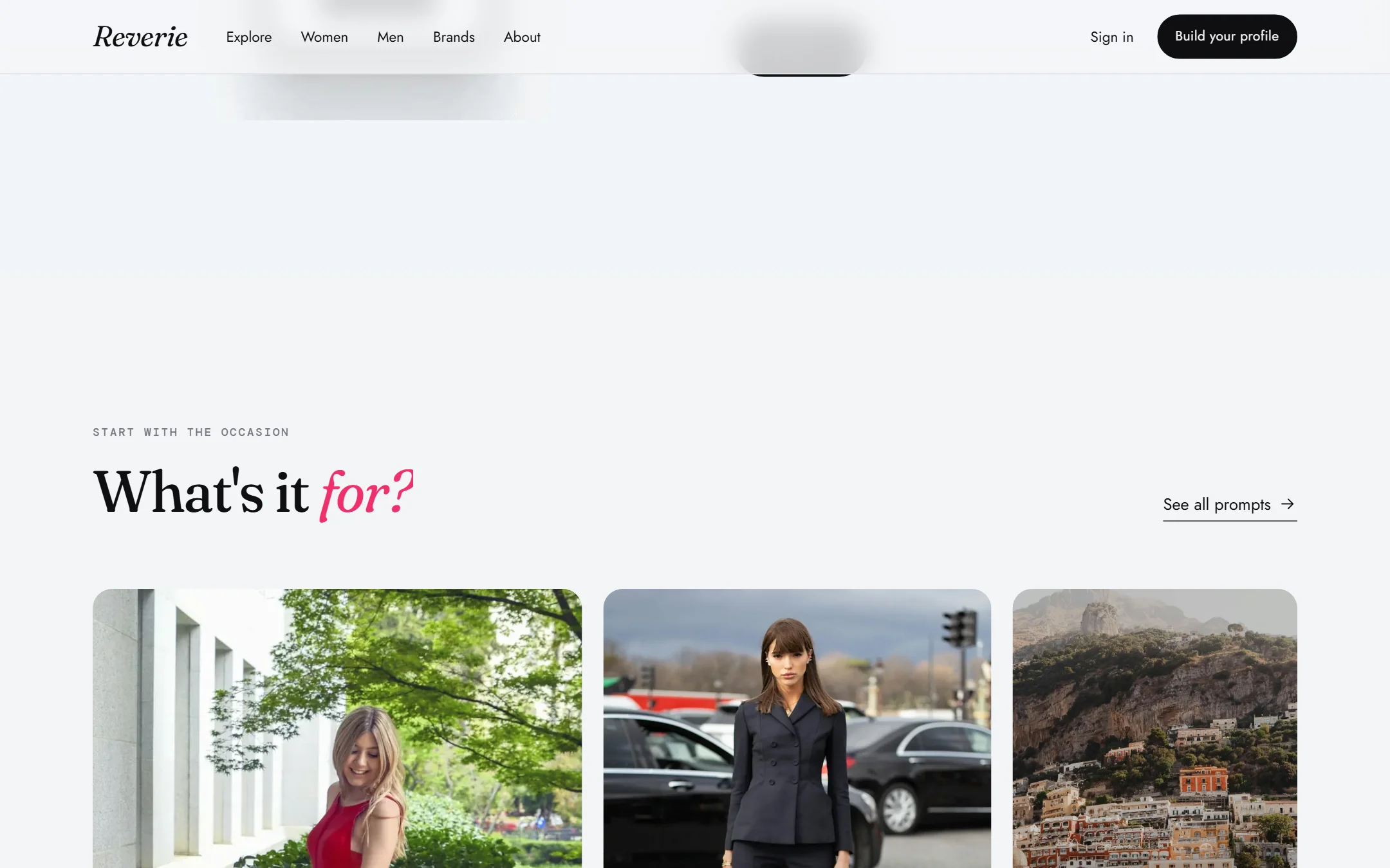 Occasion-led fashion discovery platform grid