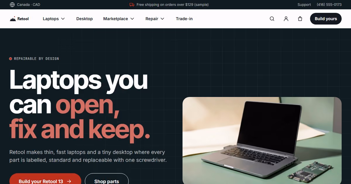 Retool Canada - electronics website design for a modular laptop brand
