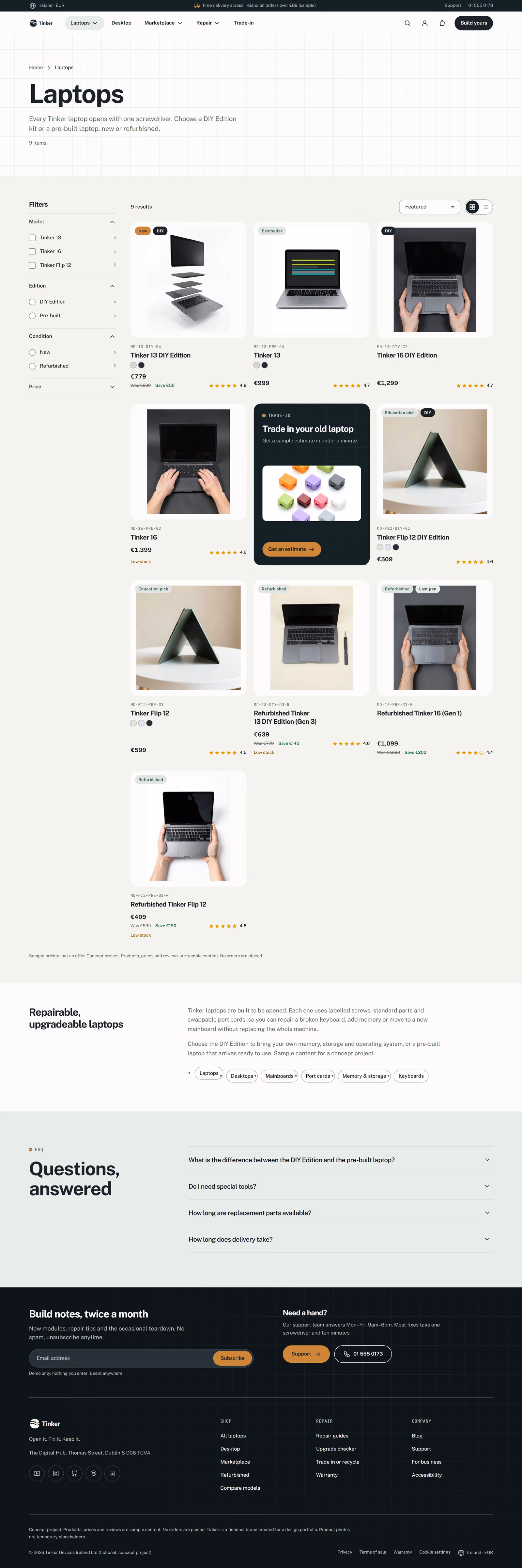 Tinker Ireland: Homepage, configurator and marketplace