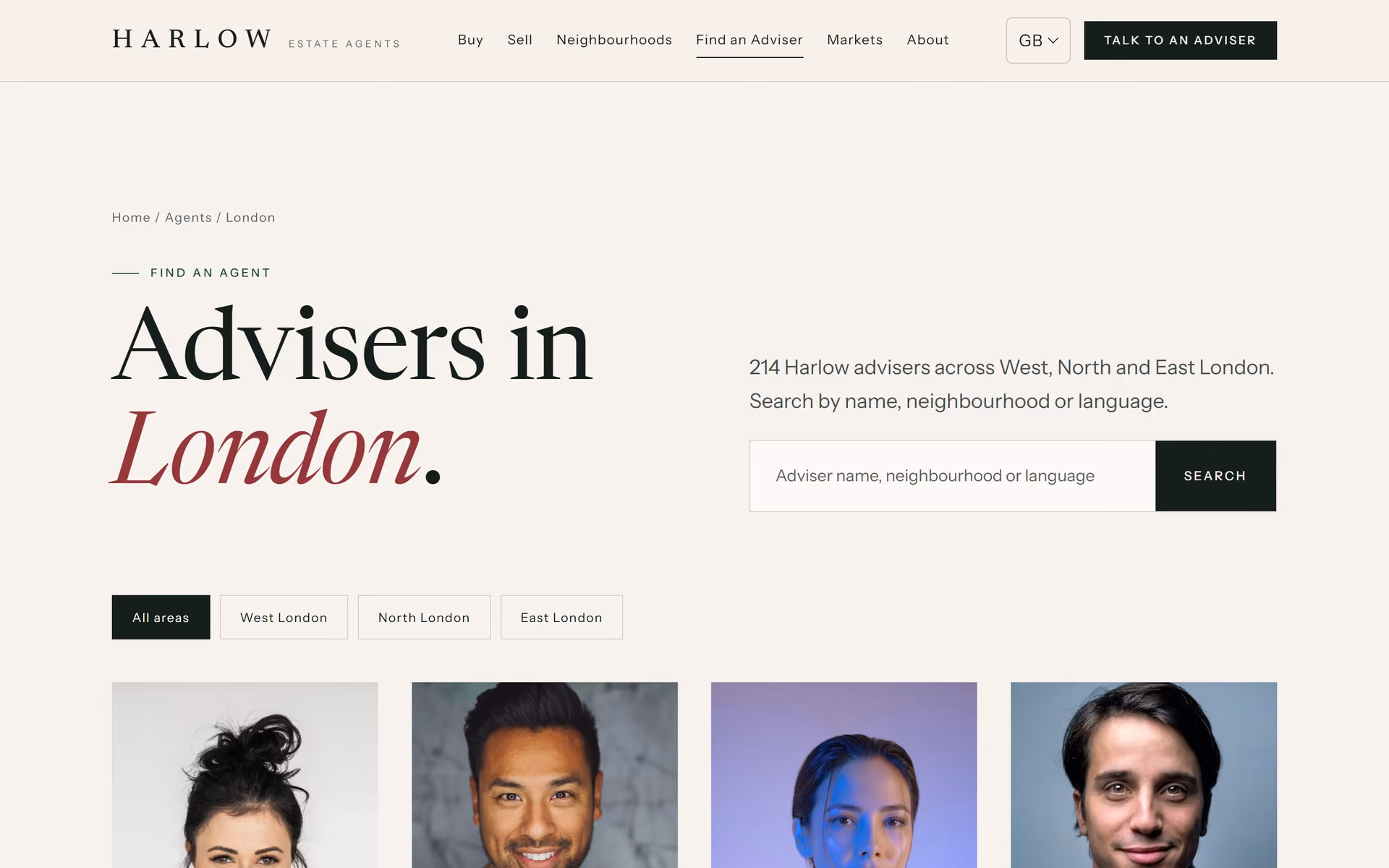 London estate agent directory filtered by area
