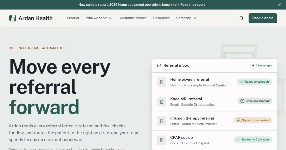 Ardan Health Ireland — healthcare referral platform website design for a Dublin-led health tech brand