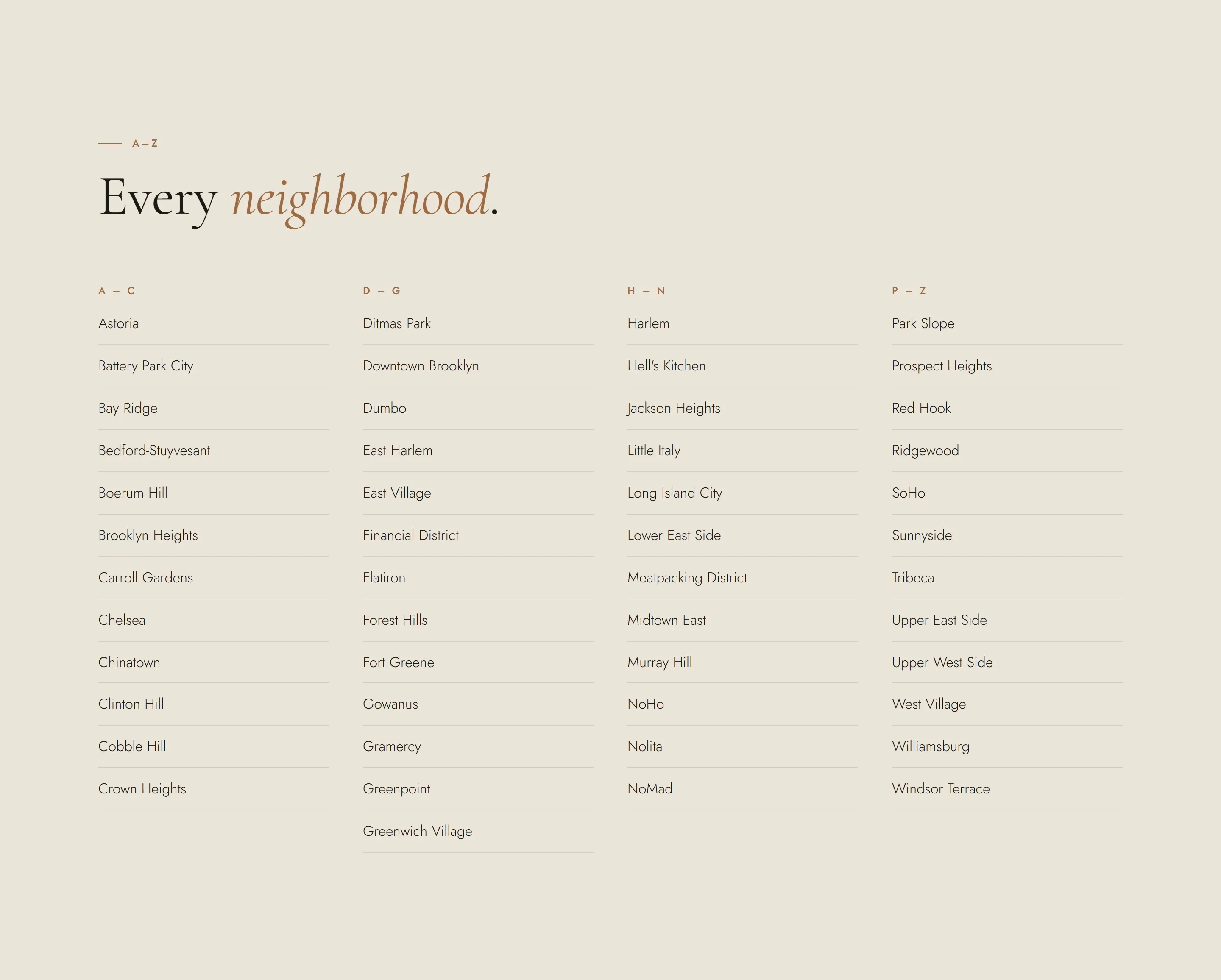 A–Z neighborhood directory design