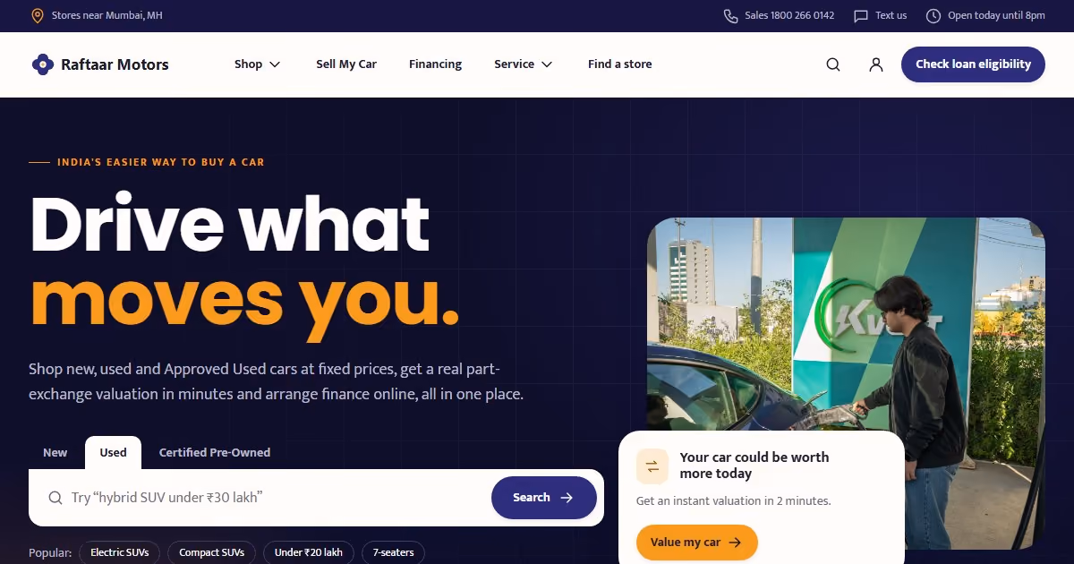 Raftaar Motors India: car dealership website design for a multi-state network