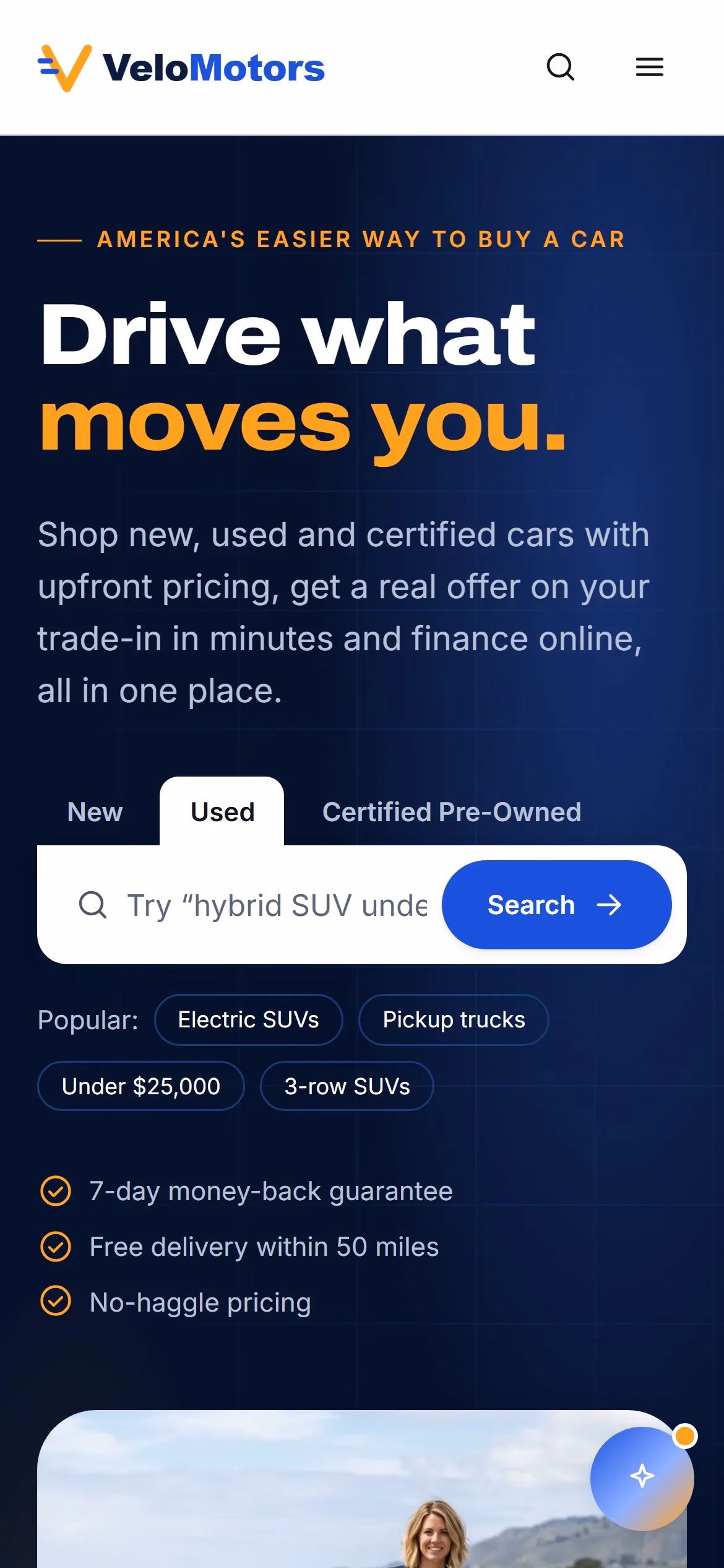 Mobile friendly car dealership website homepage on a phone