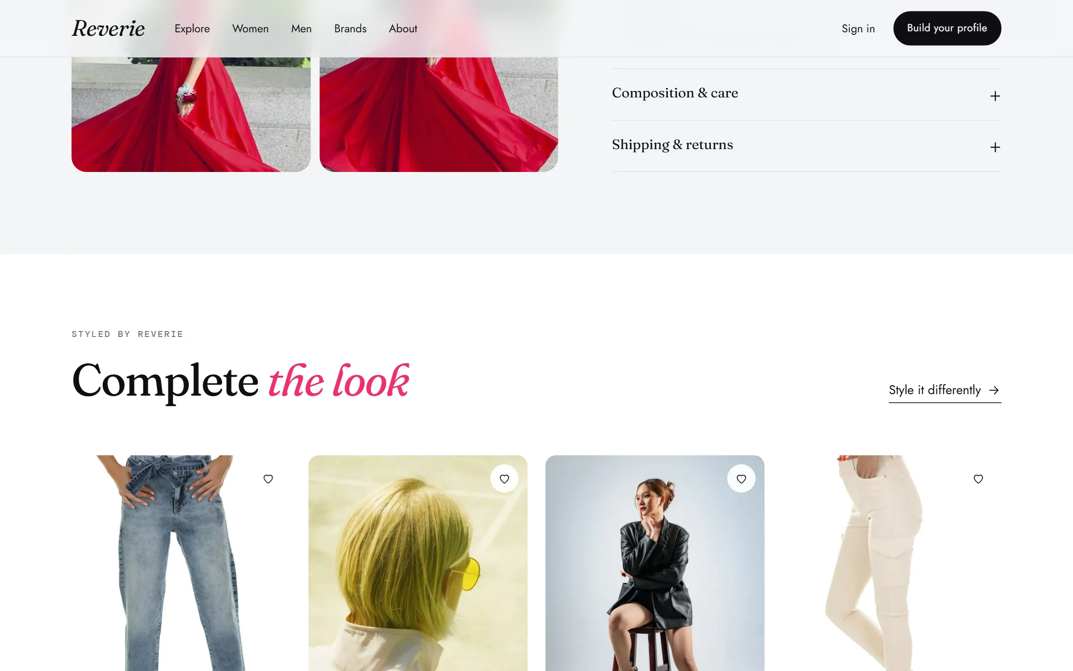 Complete-the-look cross-sell on a fashion product page