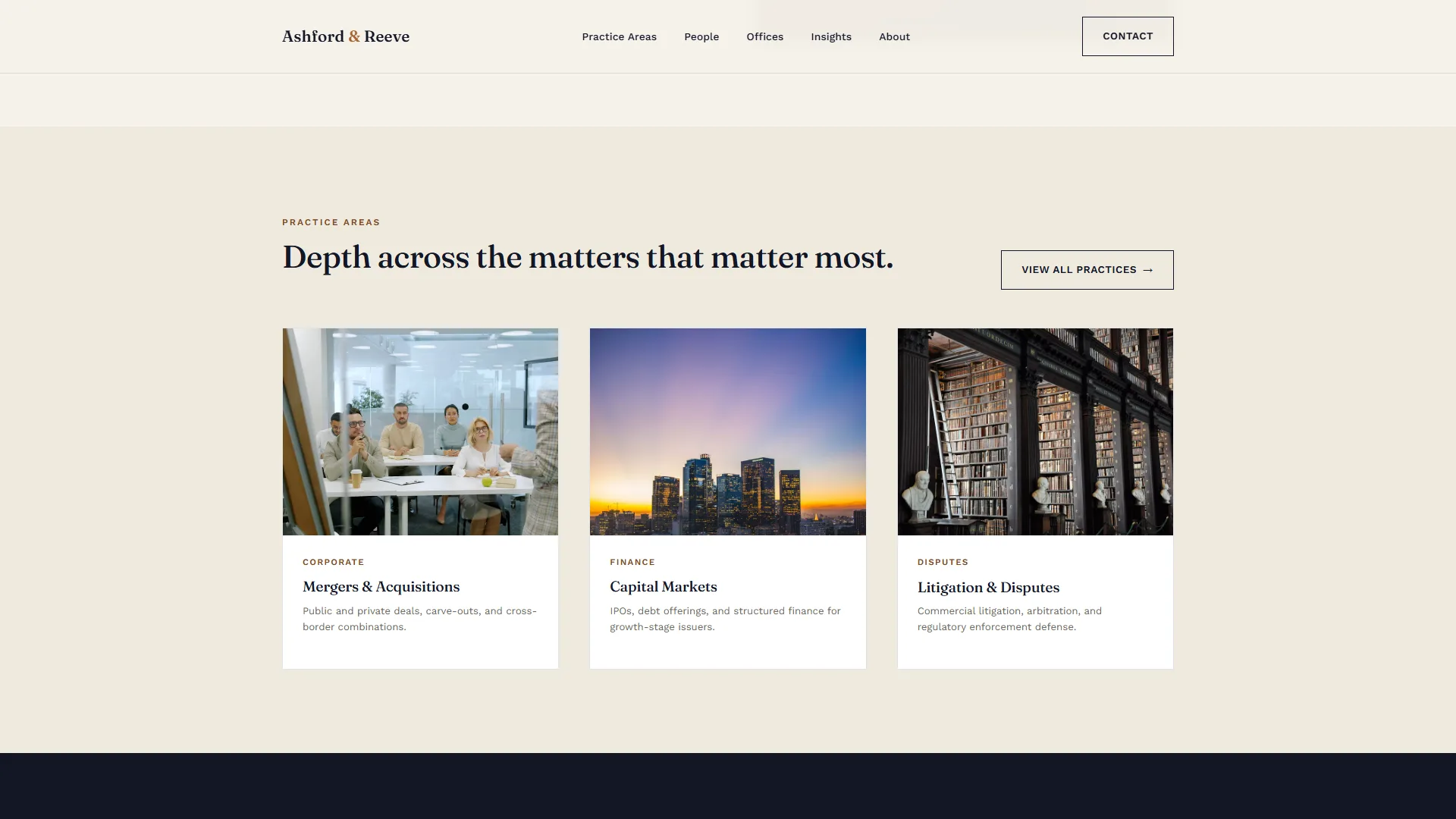 Law firm web design practice area preview grid with cards