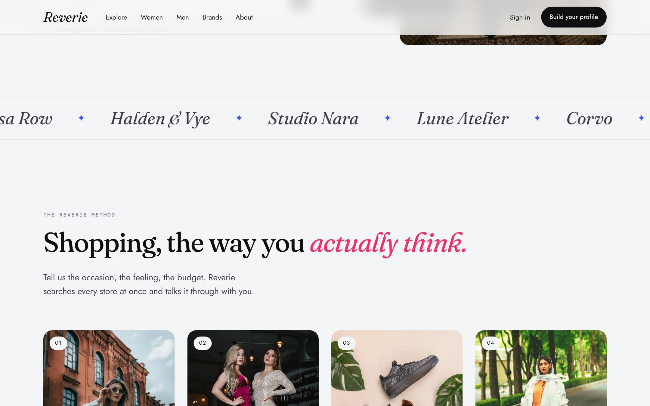 Four-step AI personal stylist shopping journey: explore, chat, save, refine