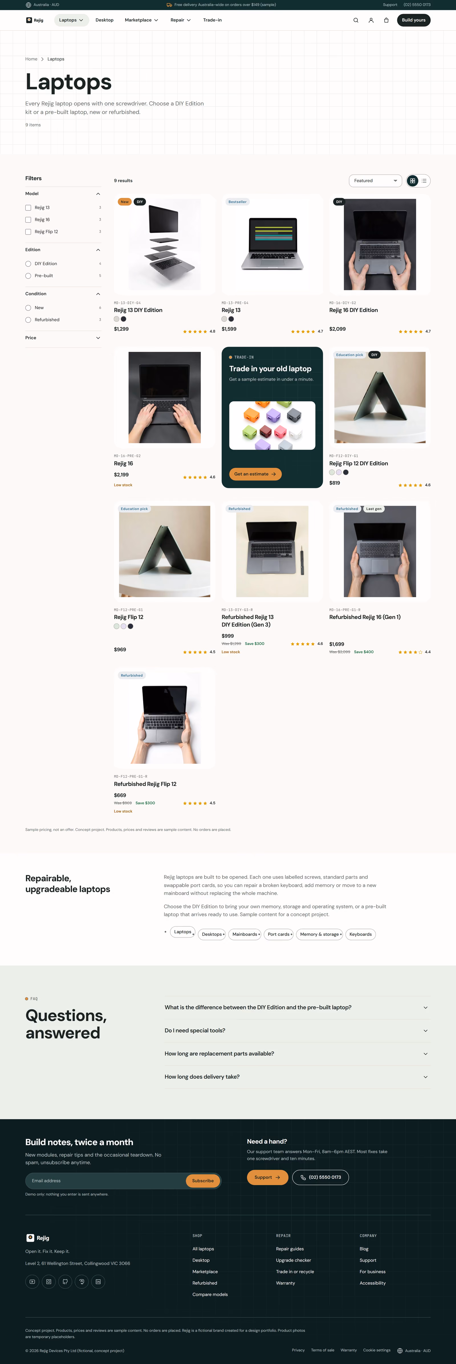 Rejig Australia: Homepage, configurator and marketplace