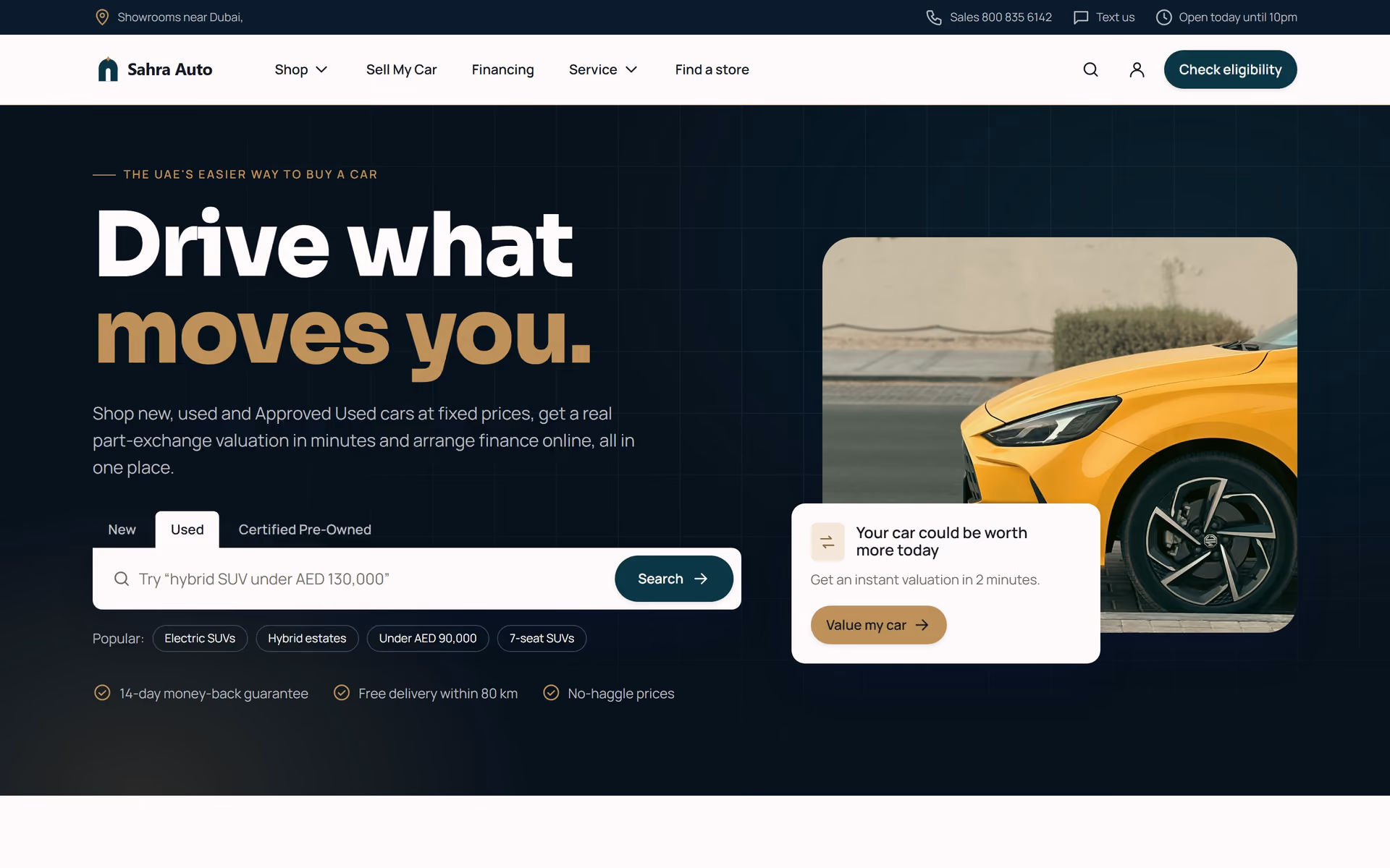 Sahra Auto UAE: Homepage, inventory and finance
