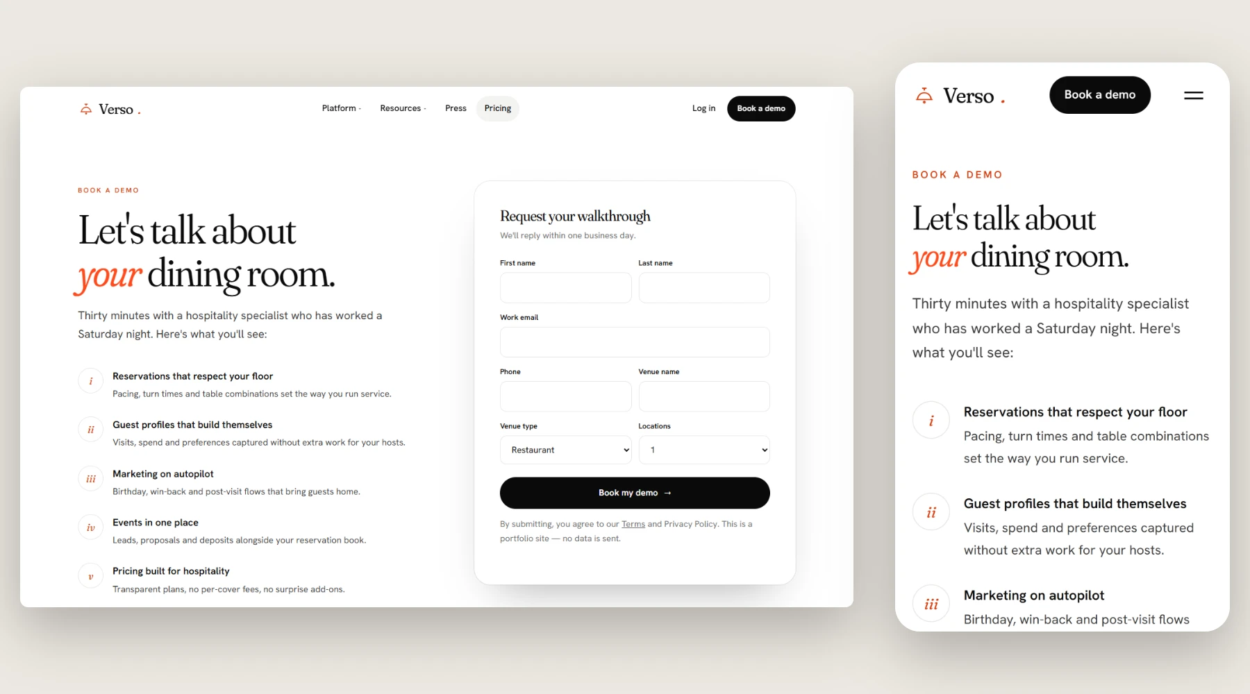 Hotel booking conversion optimization demo request form