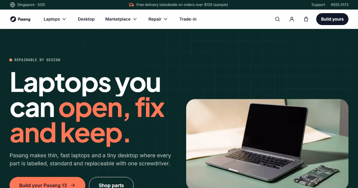 Pasang Singapore: electronics website design for a modular laptop brand