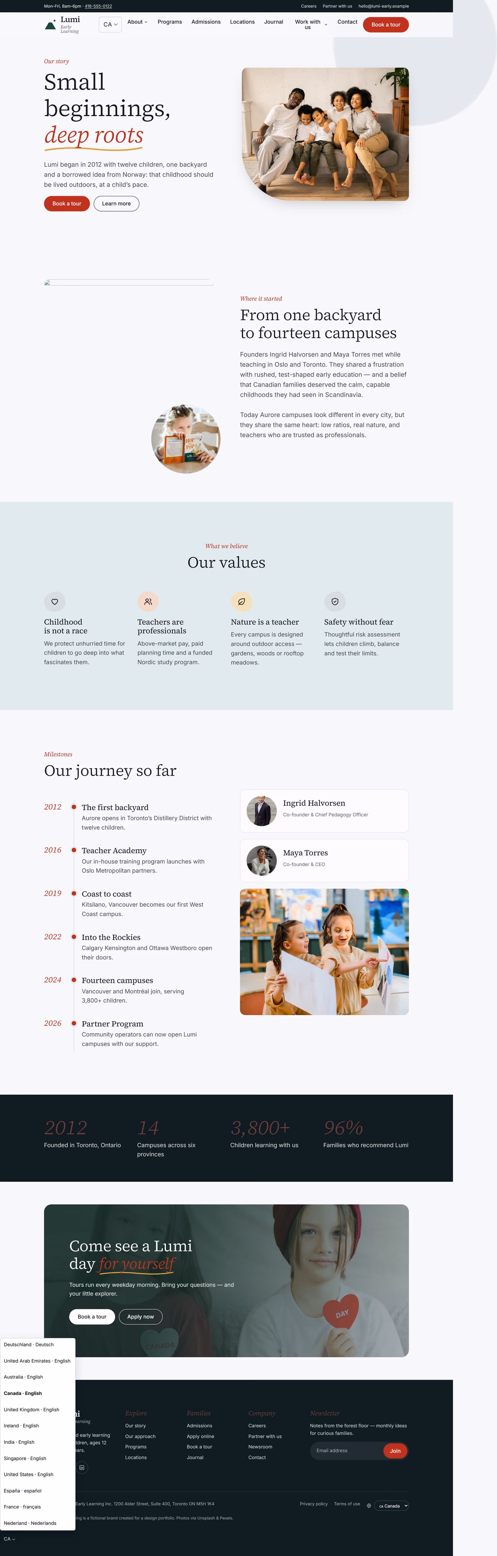 Aurore Early Learning Canada: Homepage and key journeys